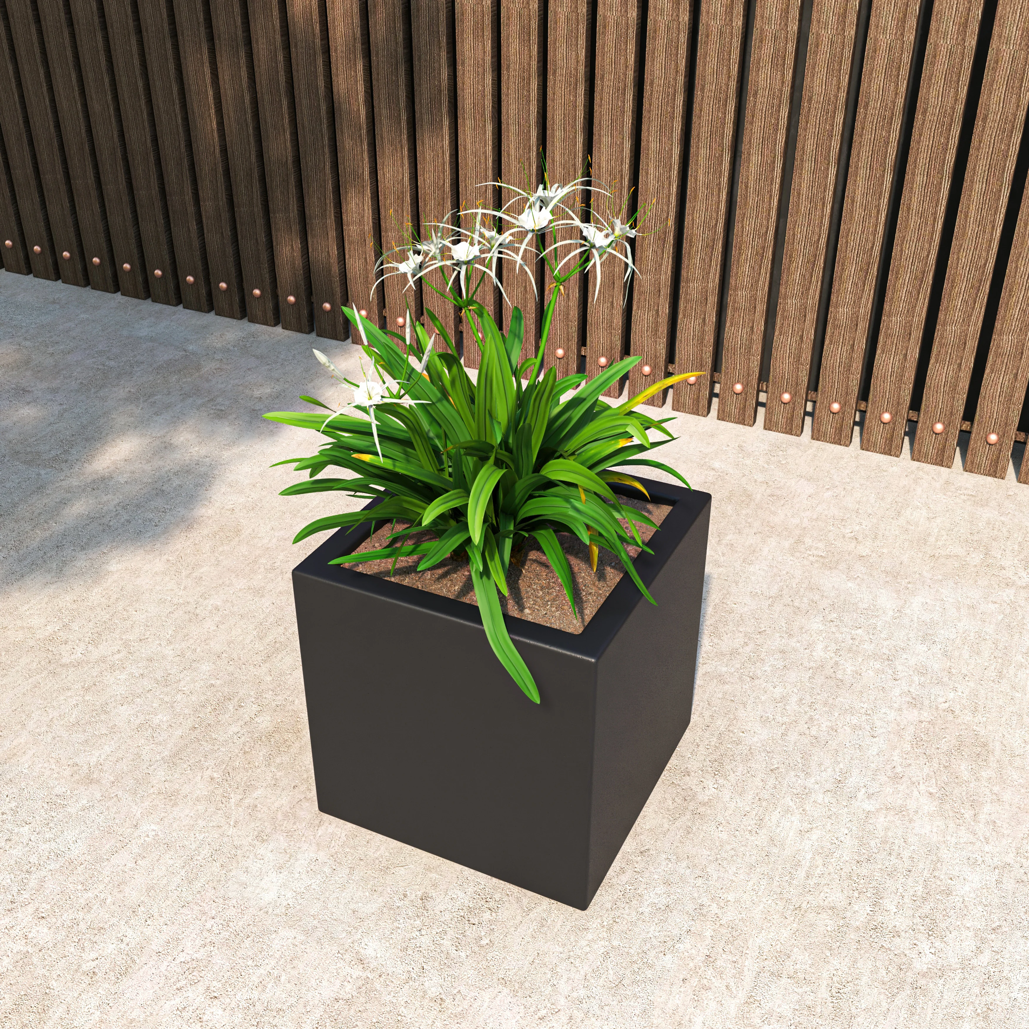 Fern Series Poly Stone Planter 15" Cube in Black