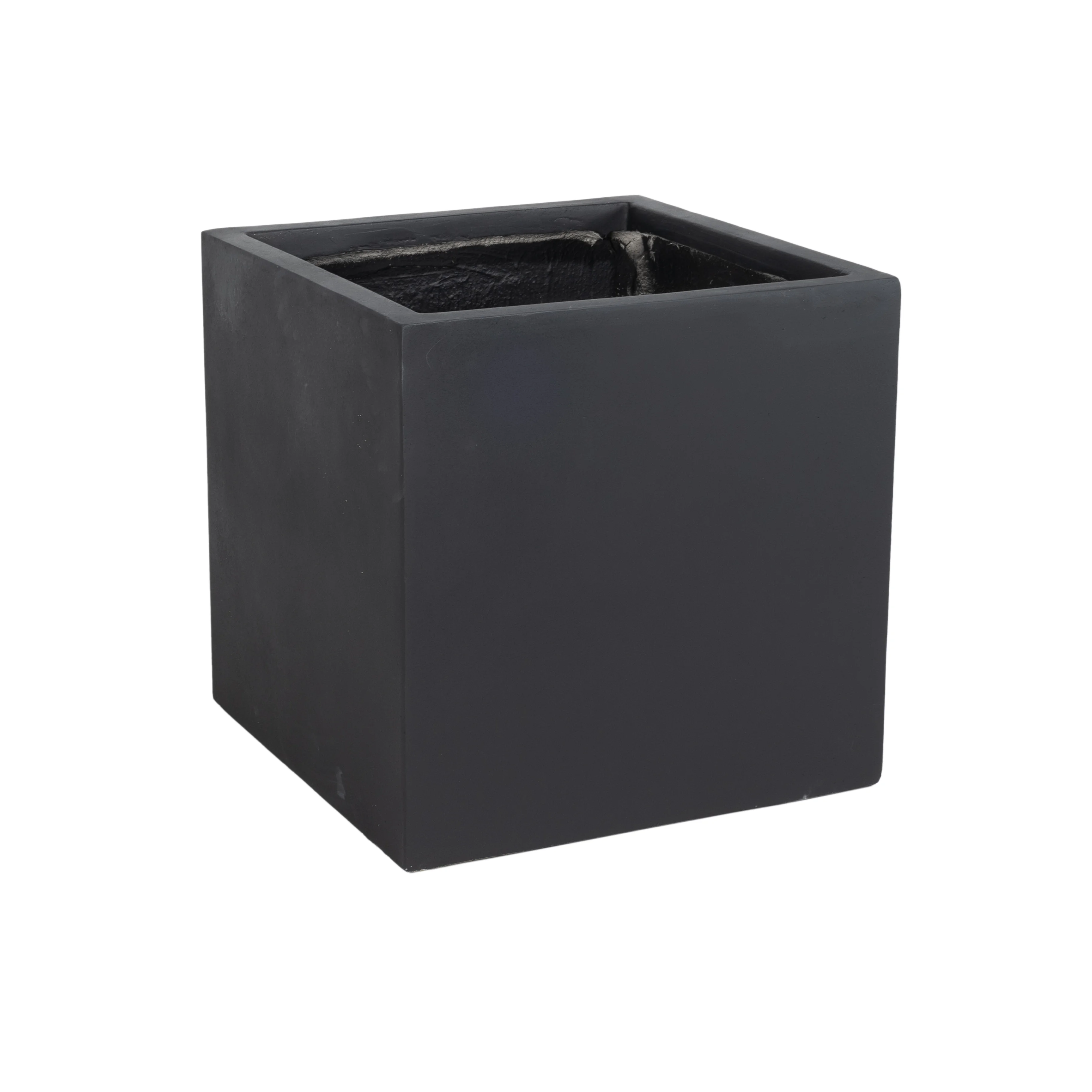 Fern Series Poly Stone Planter 15" Cube in Black