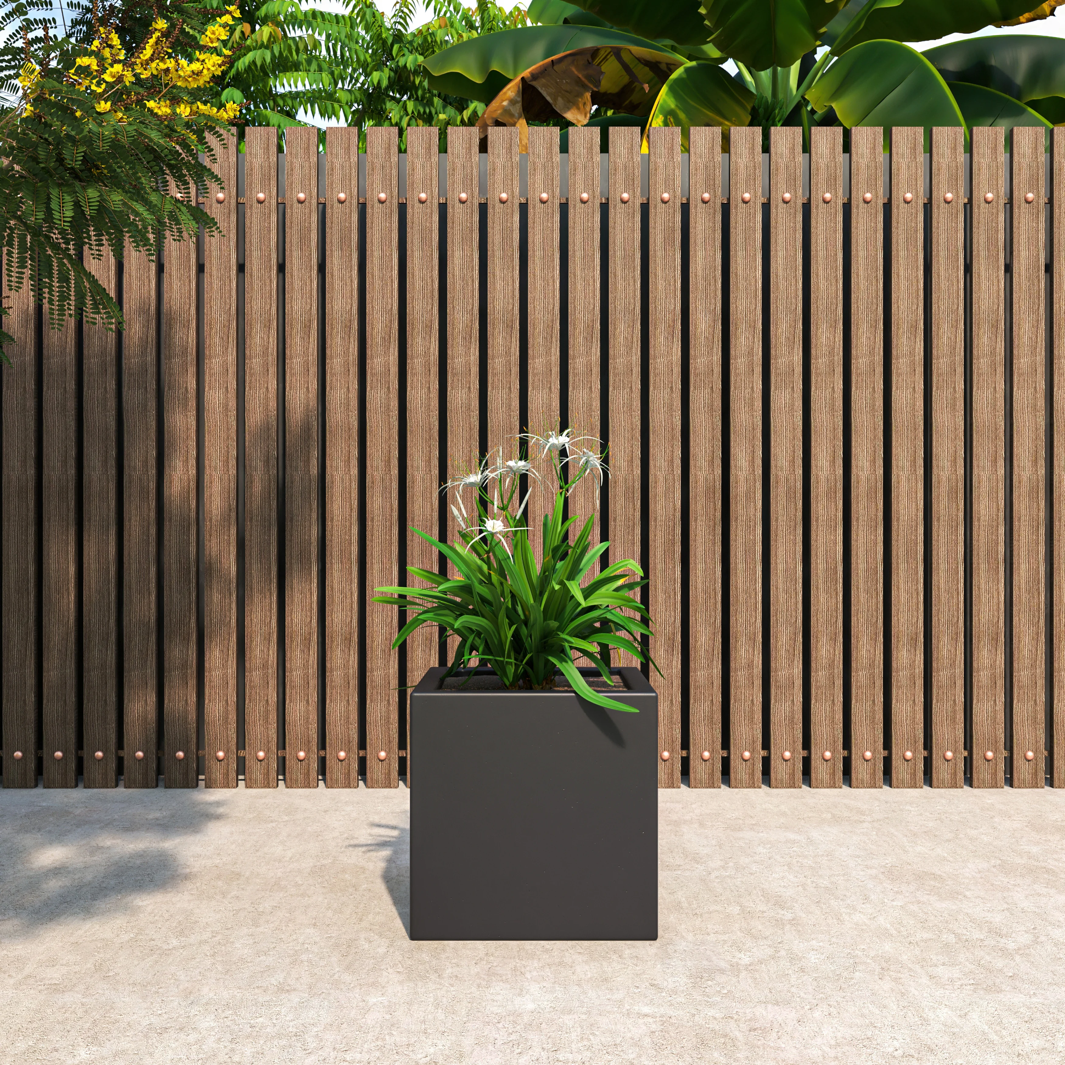 Fern Series Poly Stone Planter 15" Cube in Black