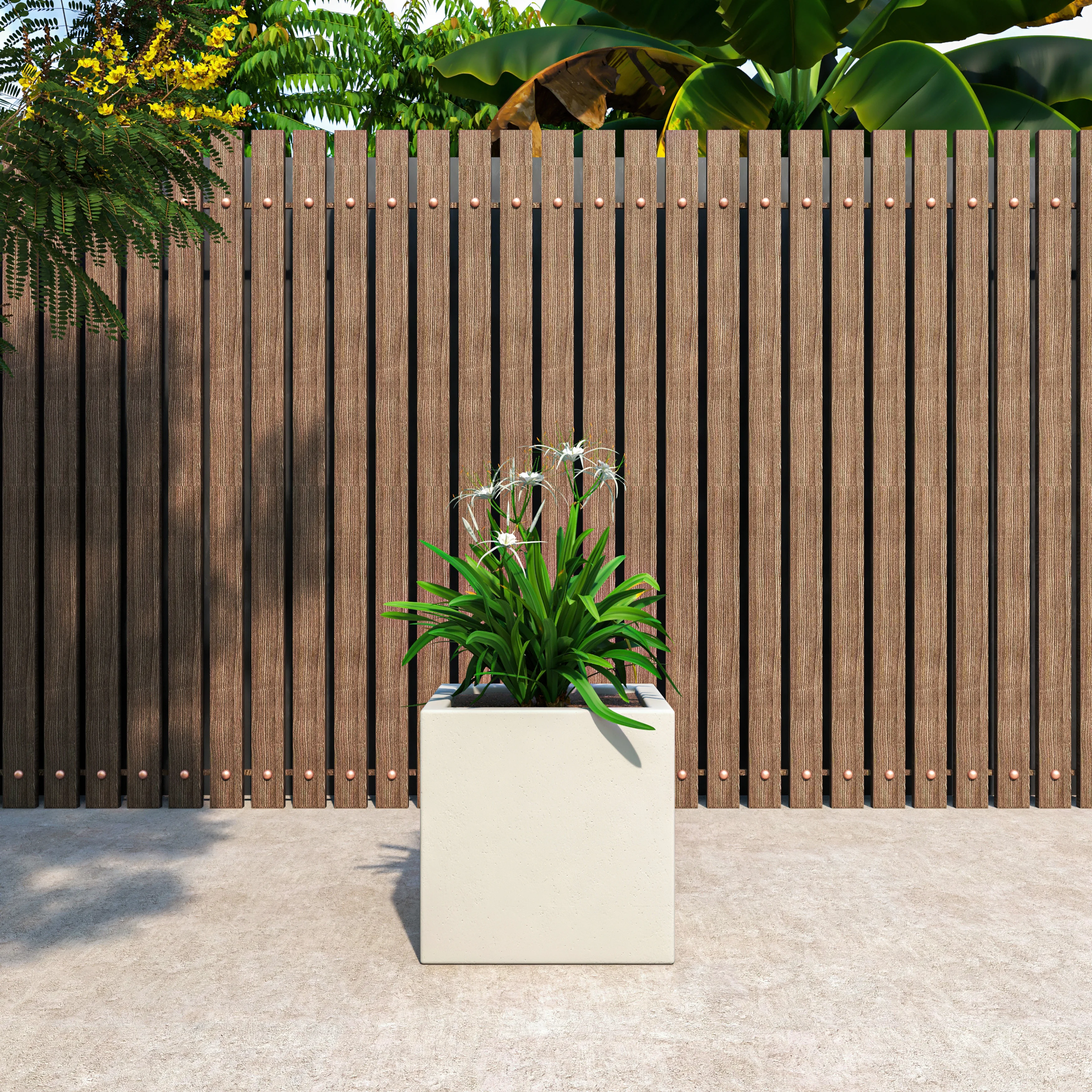 Fern Series Poly Stone Planter 15" Cube in White