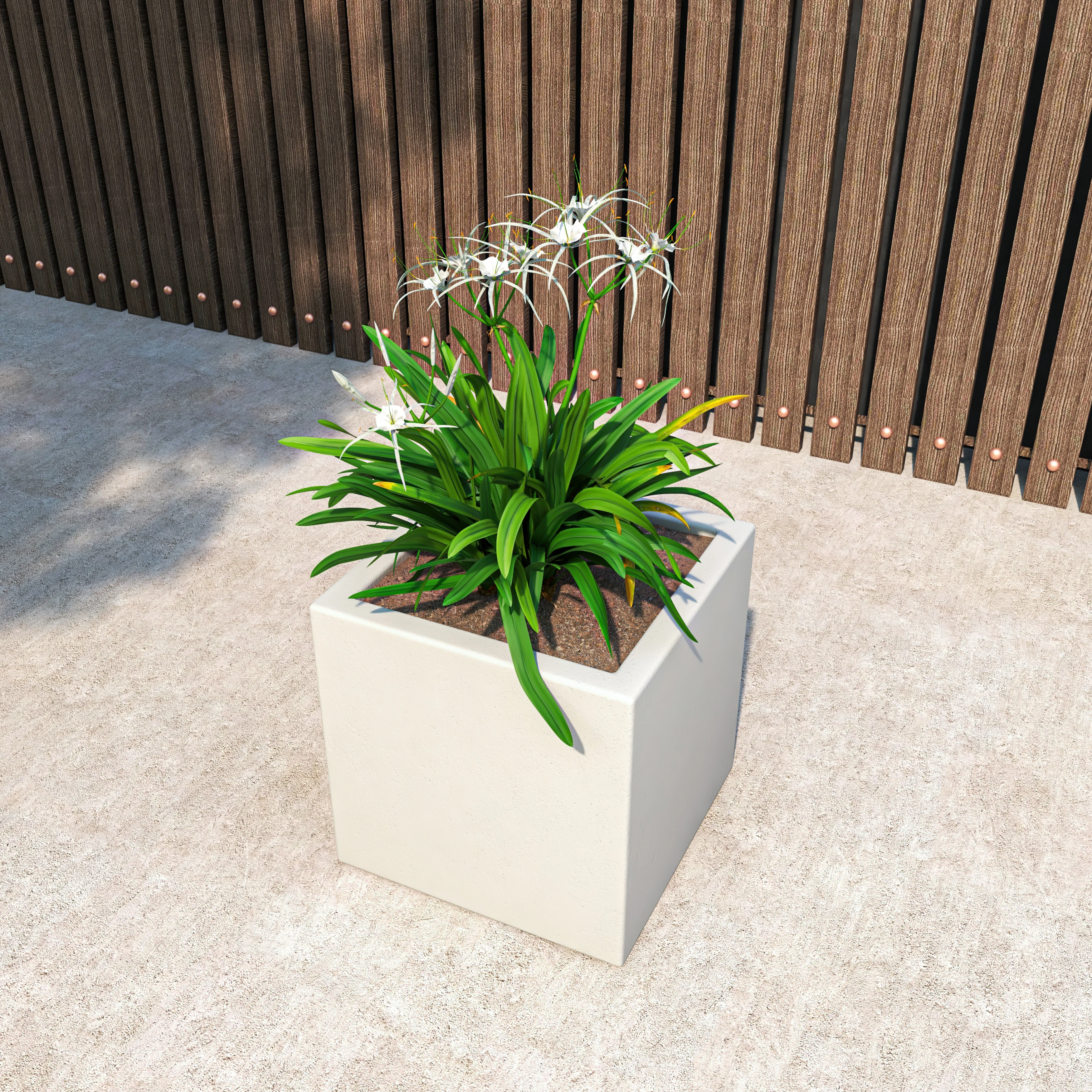 Fern Series Poly Stone Planter 15" Cube in White