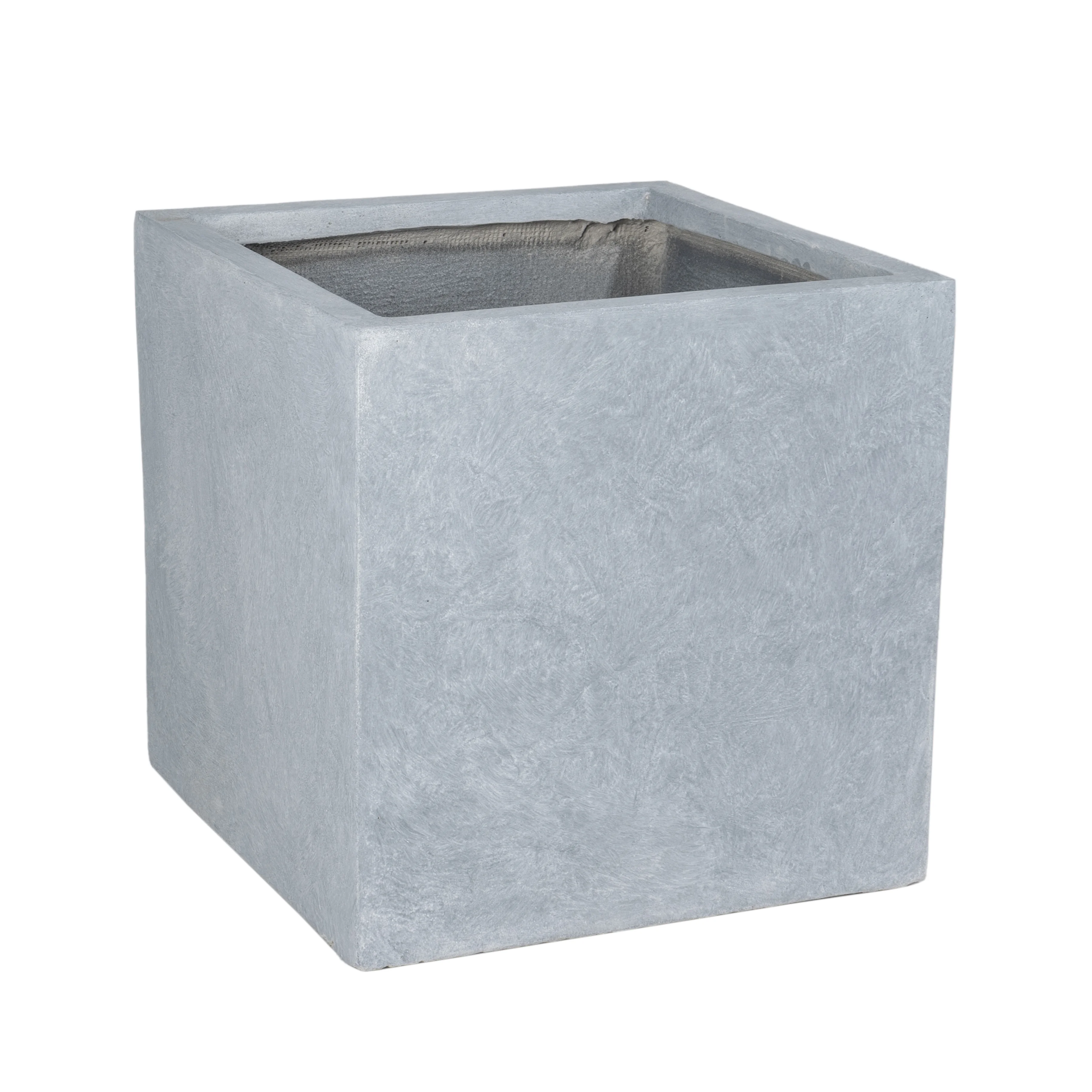 Fern Series Poly Stone Planter 19.7" Cube in Grey