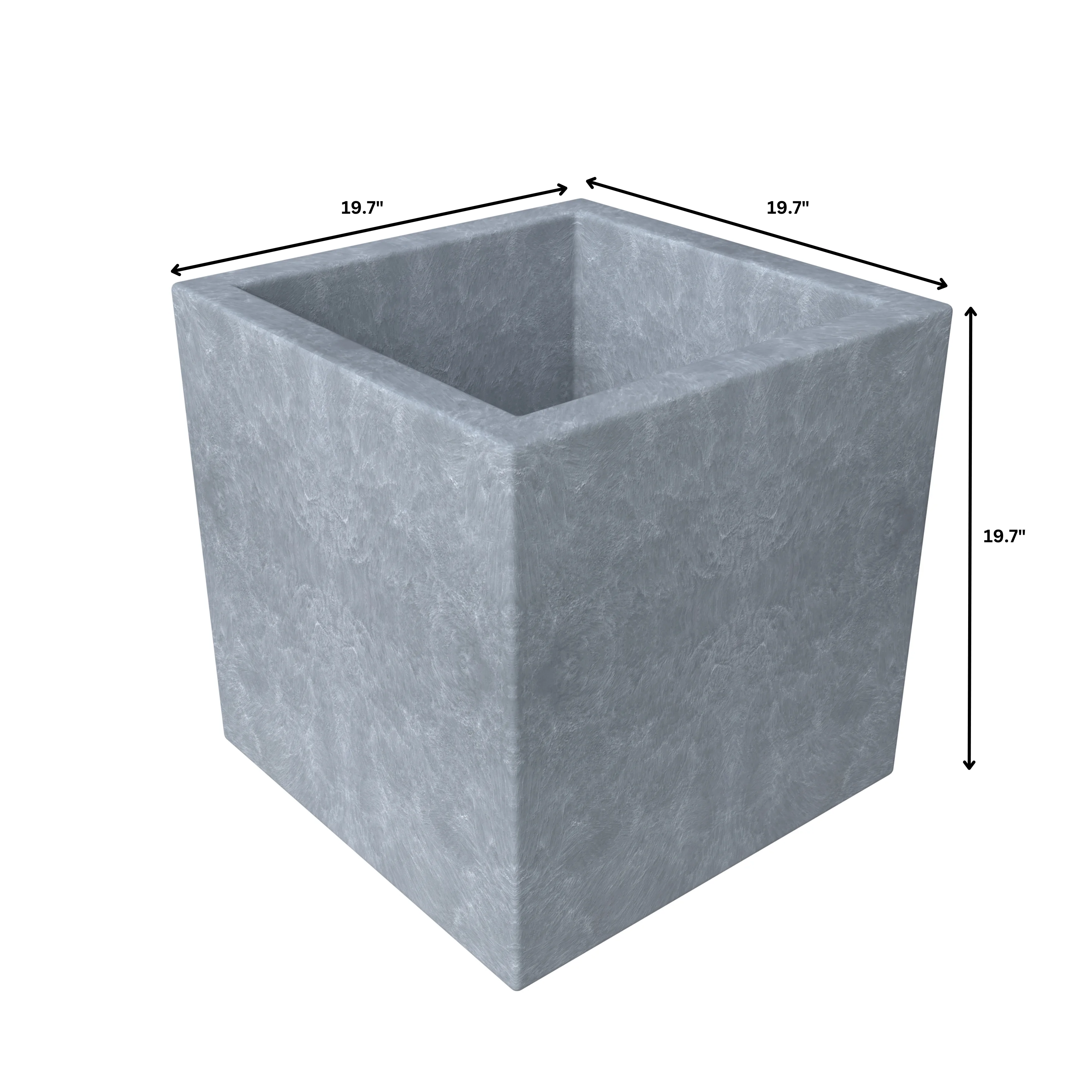Fern Series Poly Stone Planter 19.7" Cube in Grey
