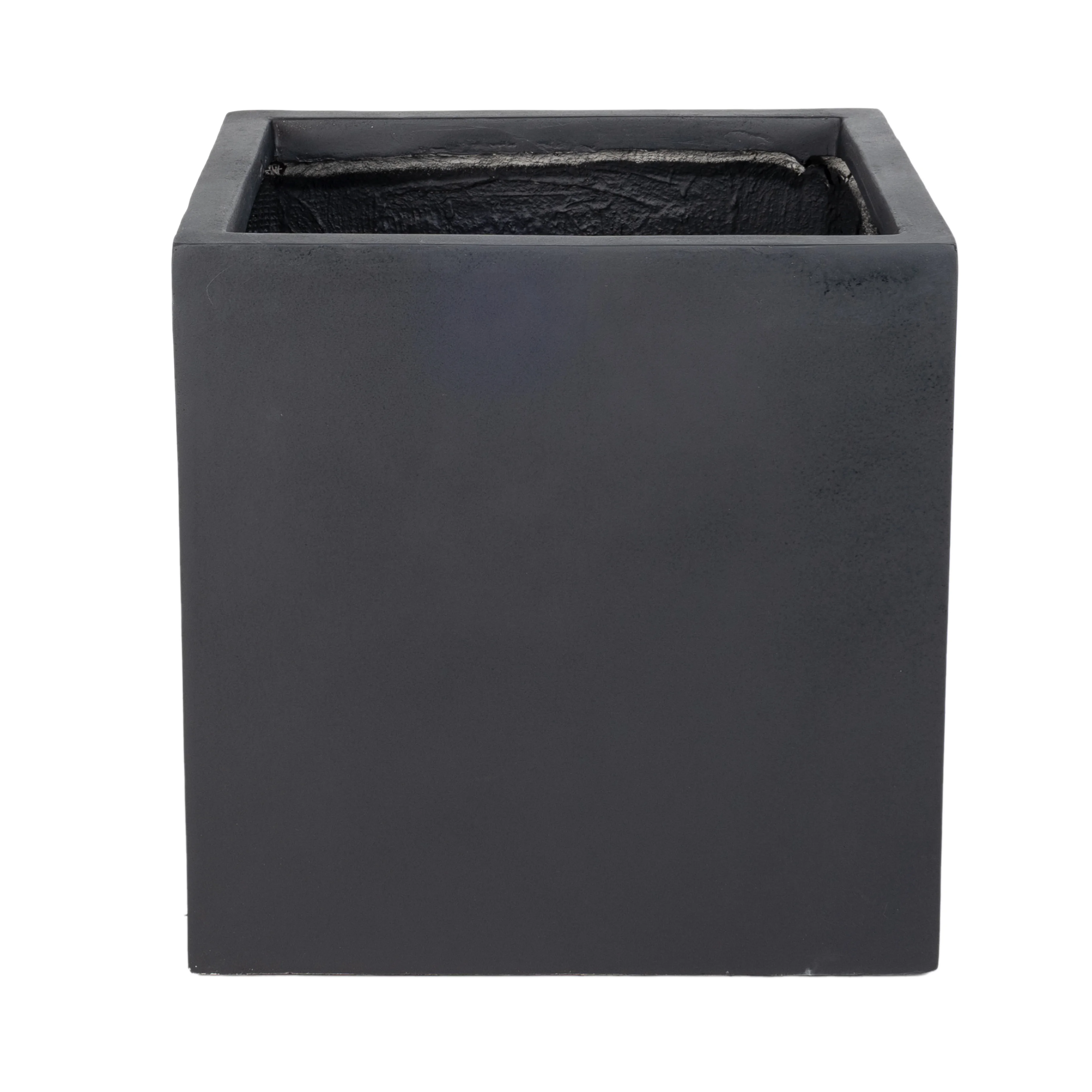 Fern Series Poly Stone Planter 23.6" Cube in Black
