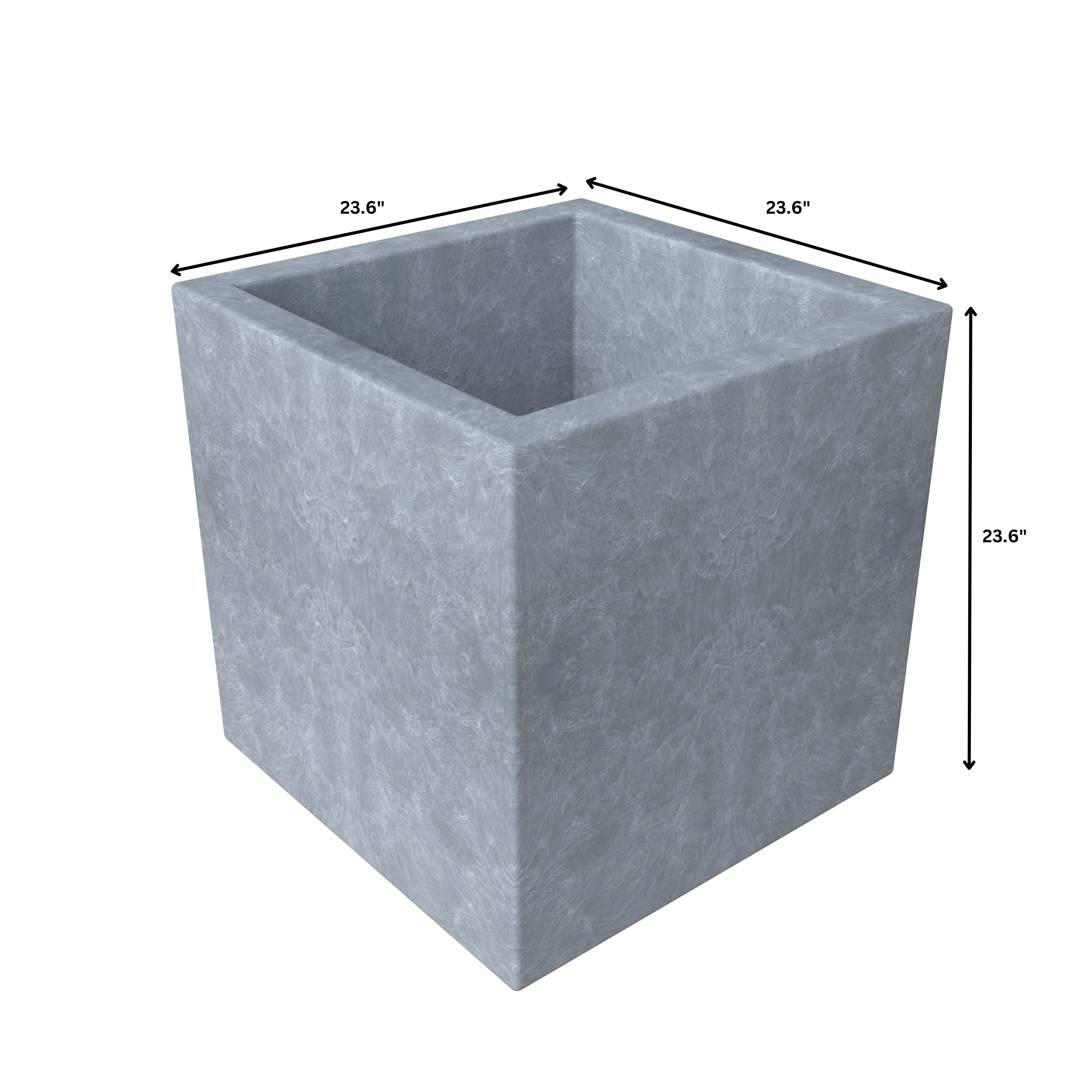 Fern Series Poly Stone Planter 23.6" Cube in Grey
