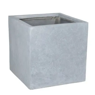 Fern Series Poly Stone Planter 23.6" Cube in Grey