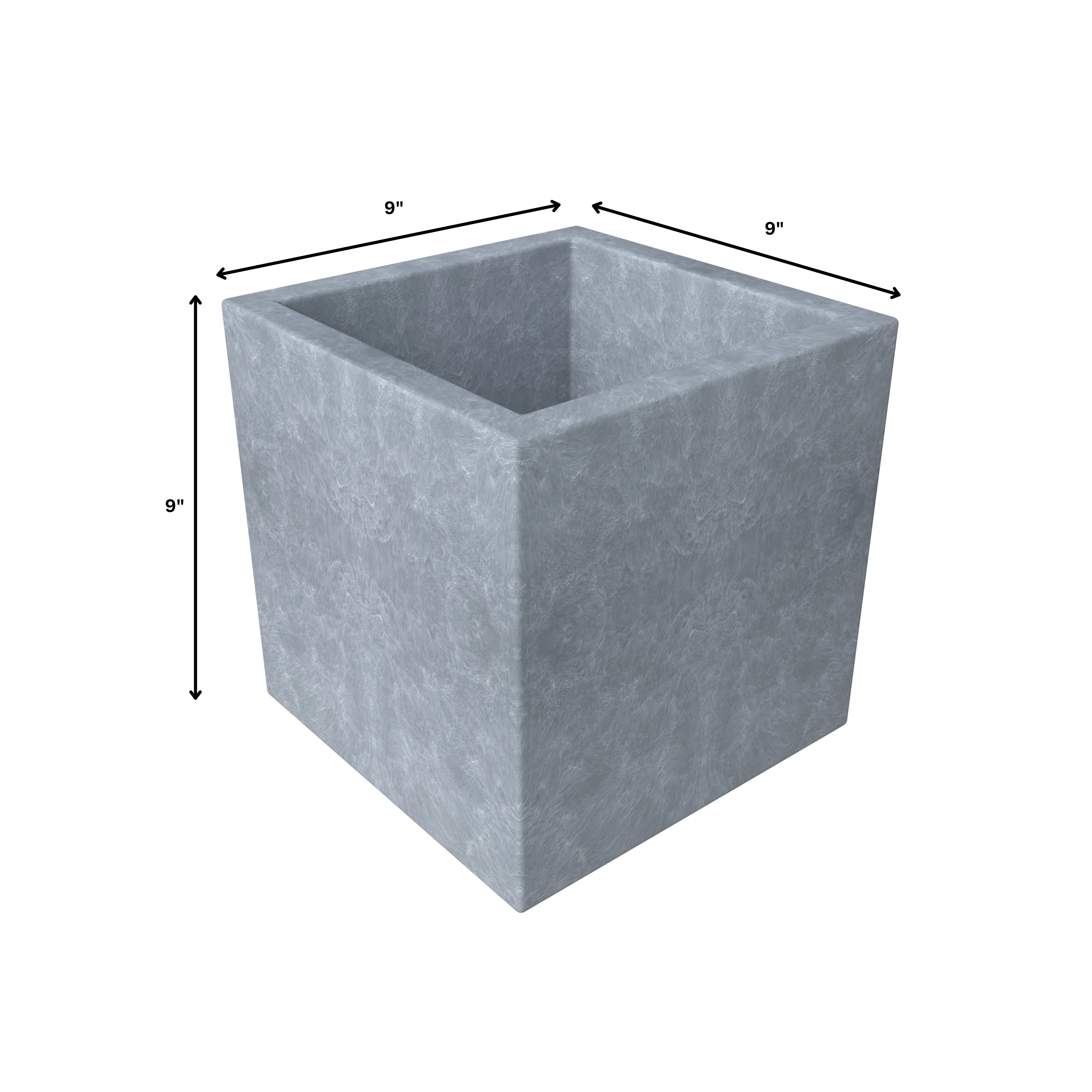 Fern Series Poly Stone Planter 9" Cube in Grey
