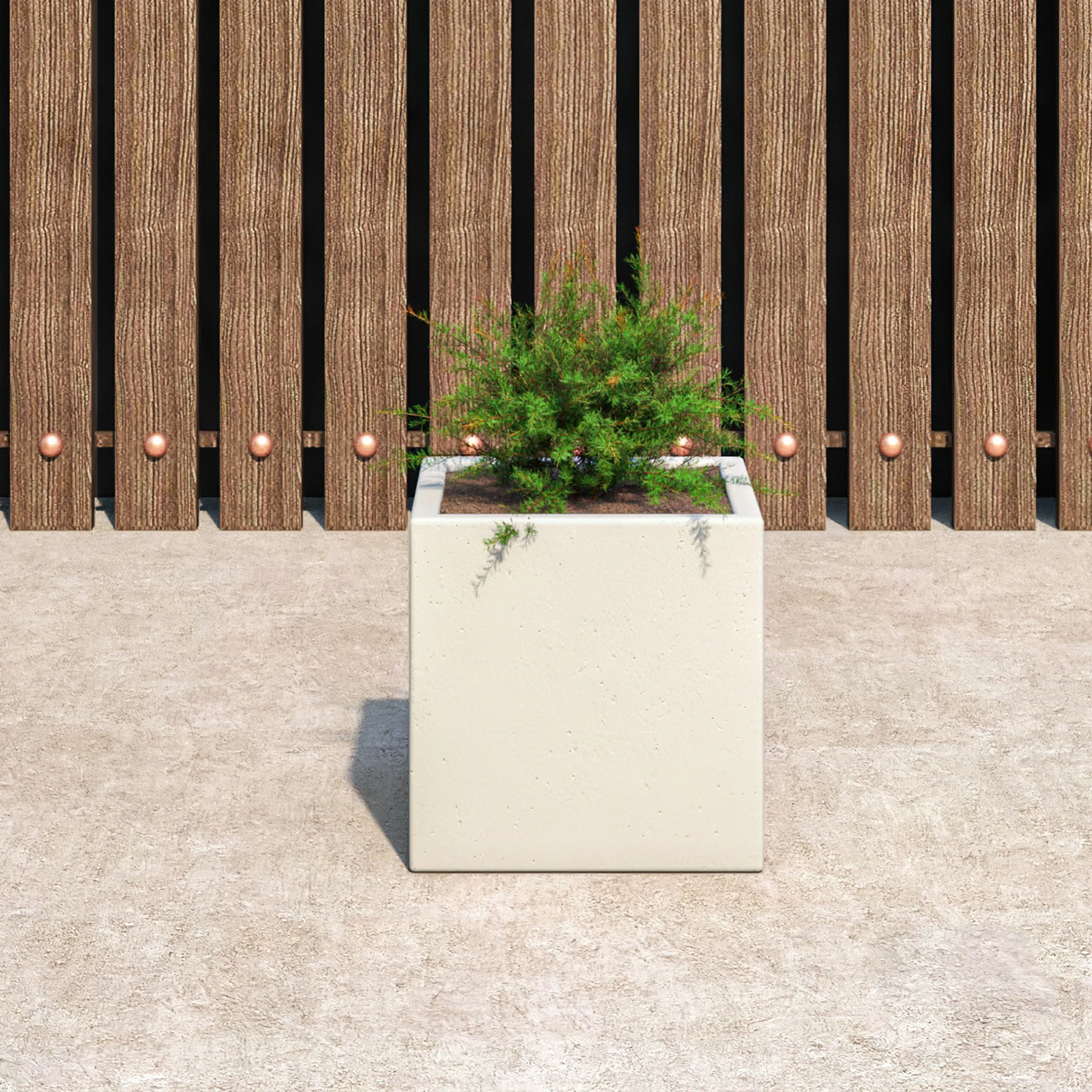 Fern Series Poly Stone Planter 9" Cube in White