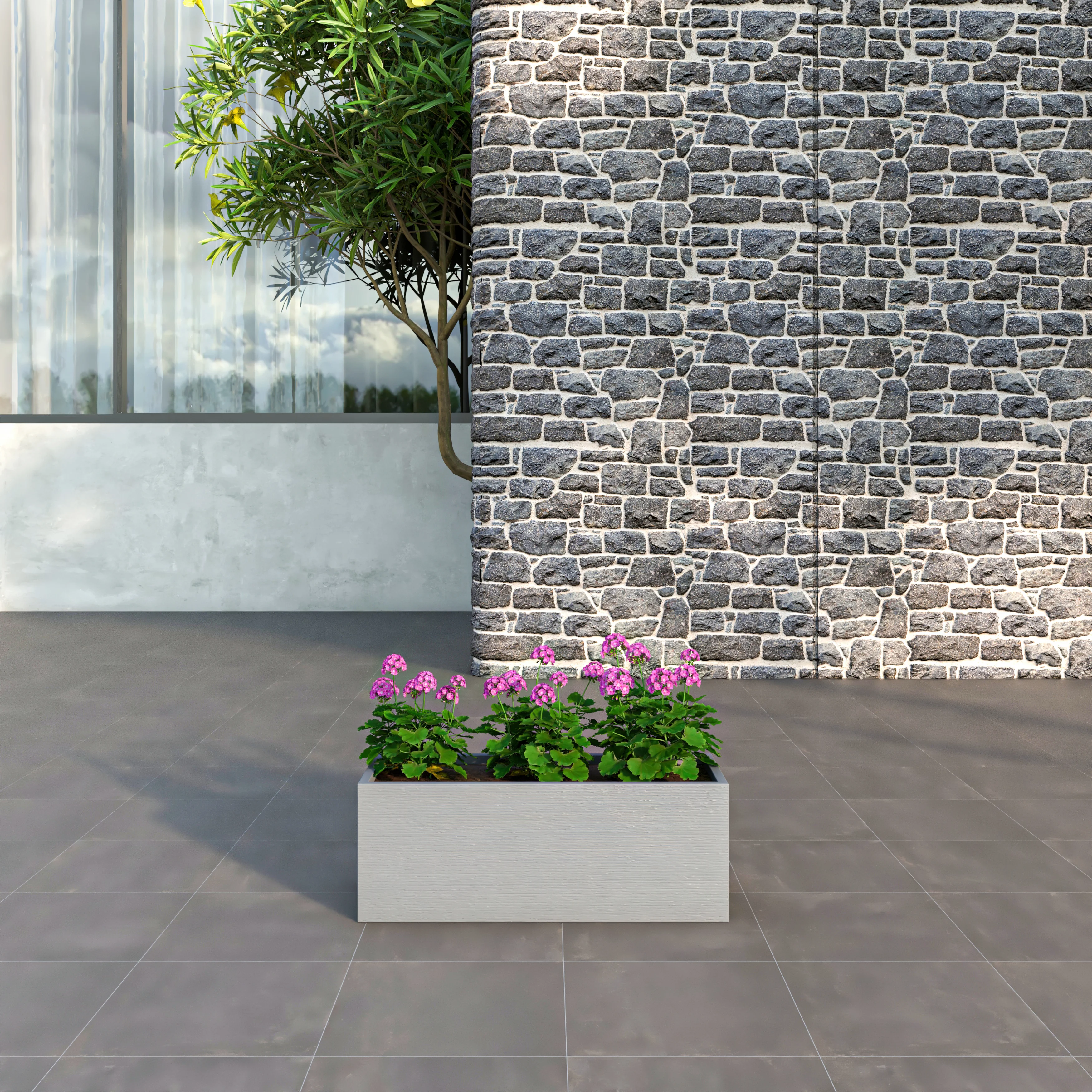 Flora Series Rectangle Poly Stone Planter in Grey 12 x 12, 31.5 Long