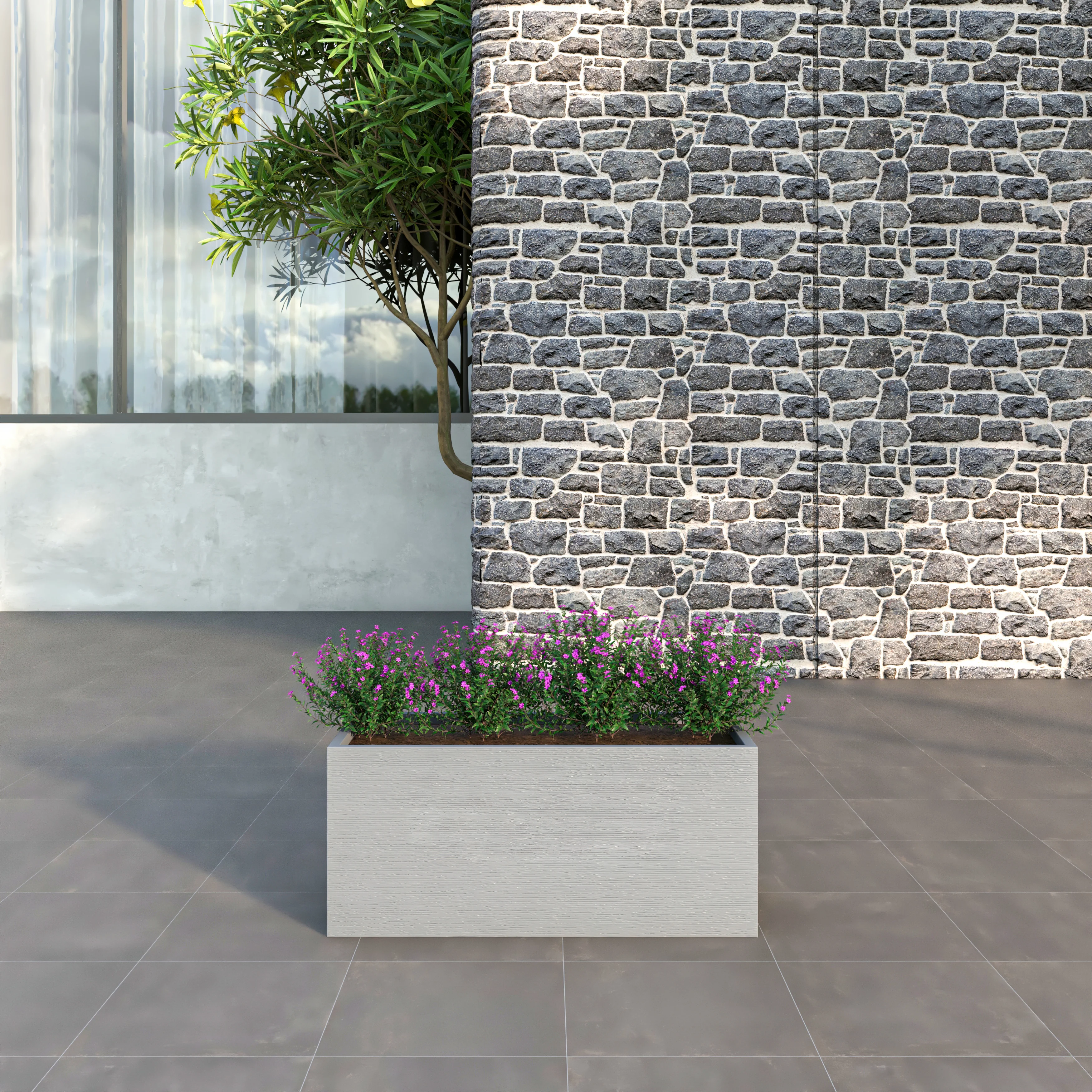 Flora Series Rectangle Poly Stone Planter in Grey 15.7 x 15.7, 35.4 Long