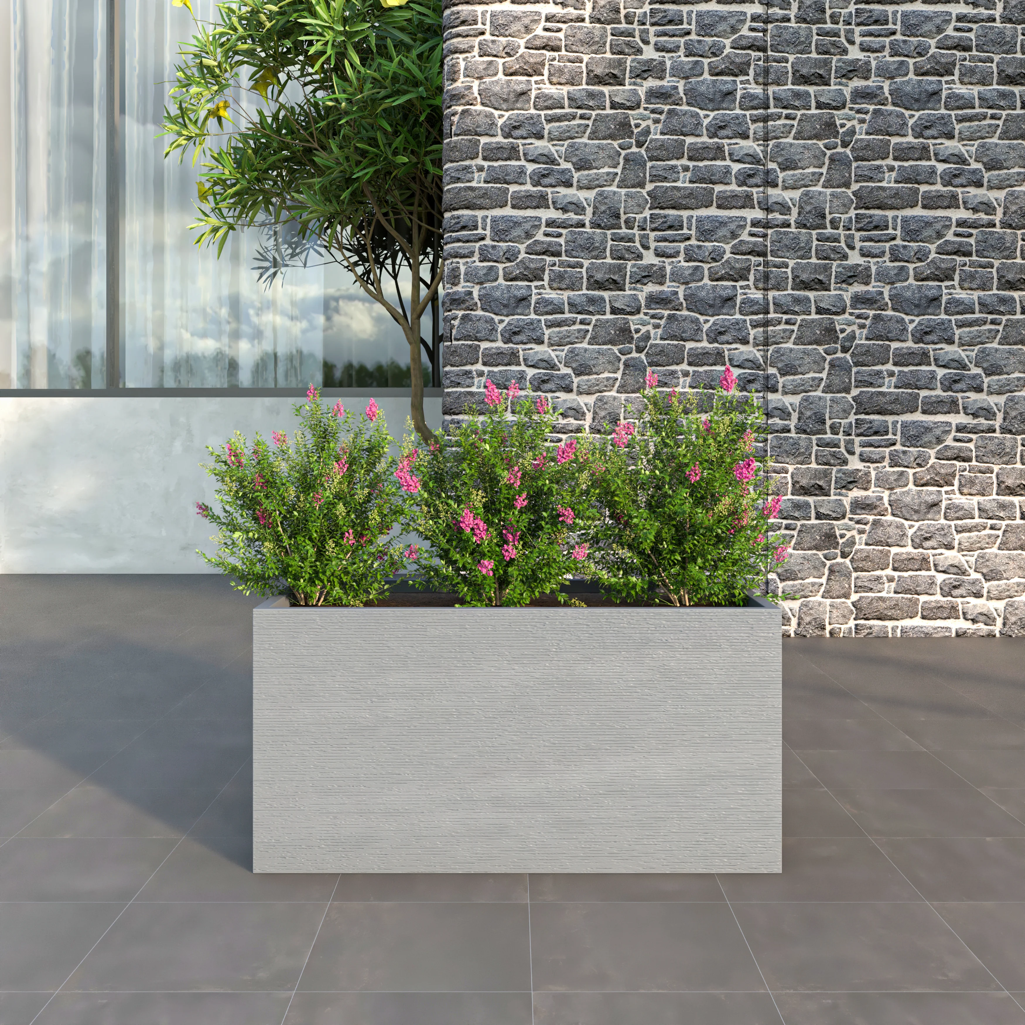 Flora Series Rectangle Poly Stone Planter in Grey 23.6 x 23.6, 47.2 Long