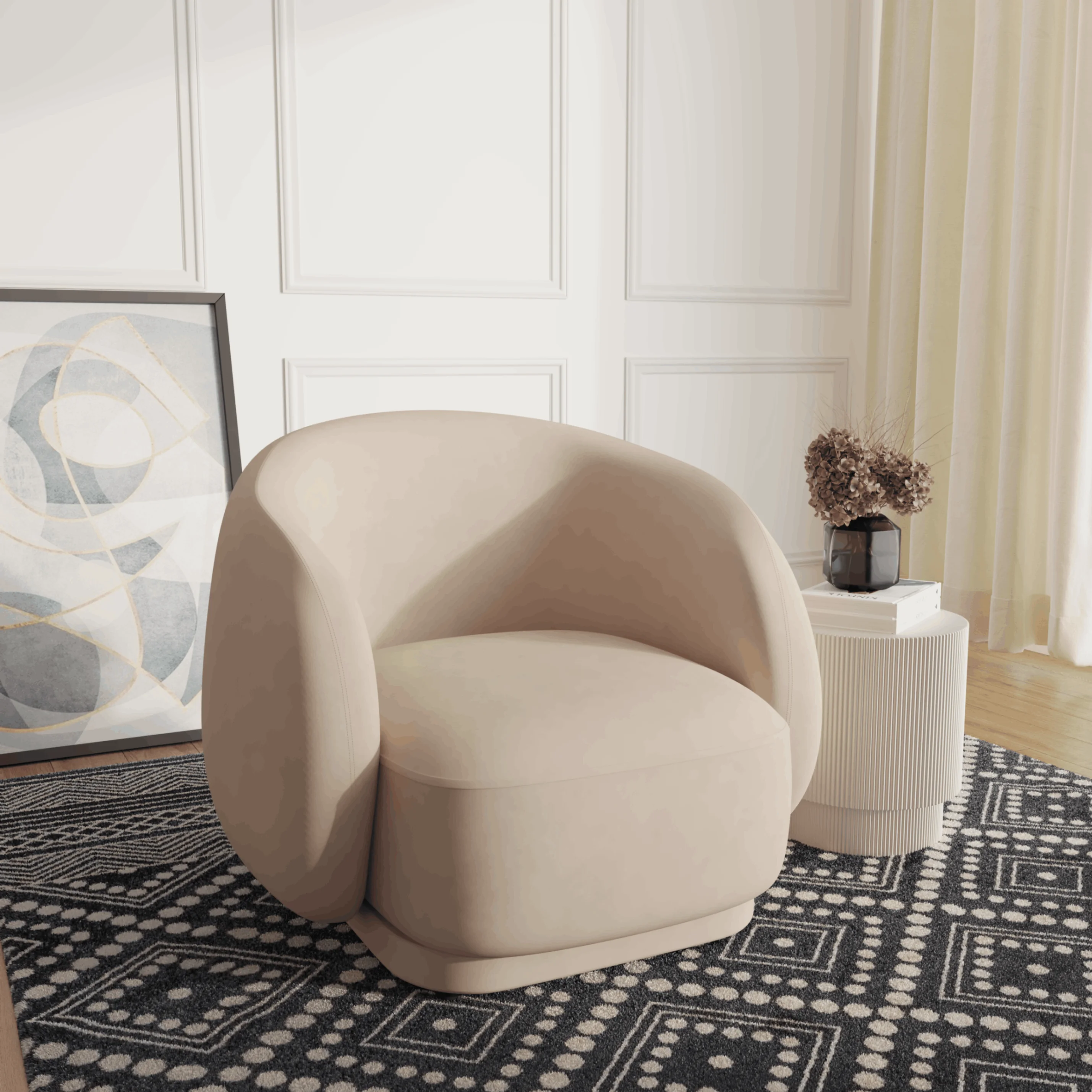 Faze Collection Modern Single Seater Sofa in Beige Velvet