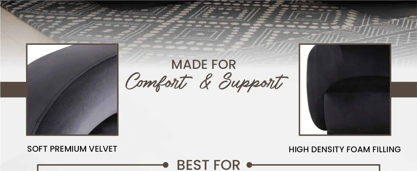 Faze Collection Modern Single Seater Sofa in Black Velvet