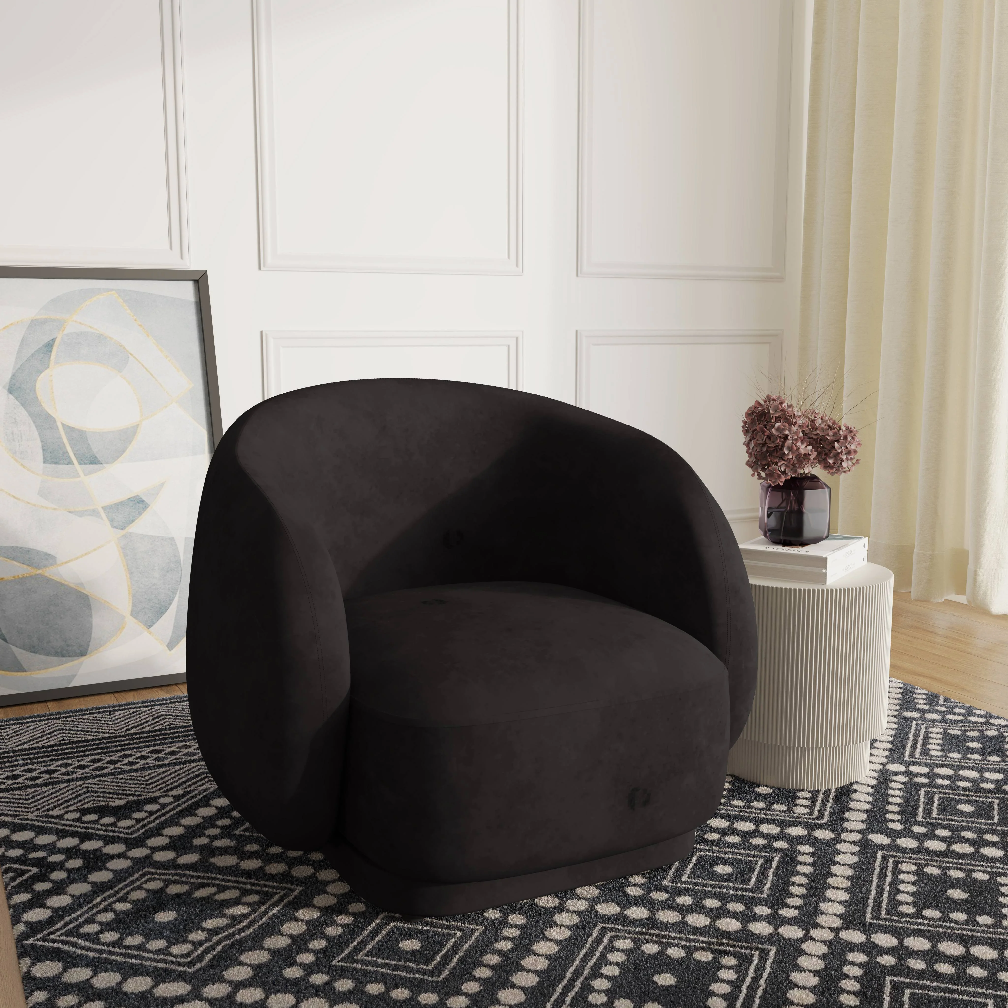 Faze Collection Modern Single Seater Sofa in Black Velvet