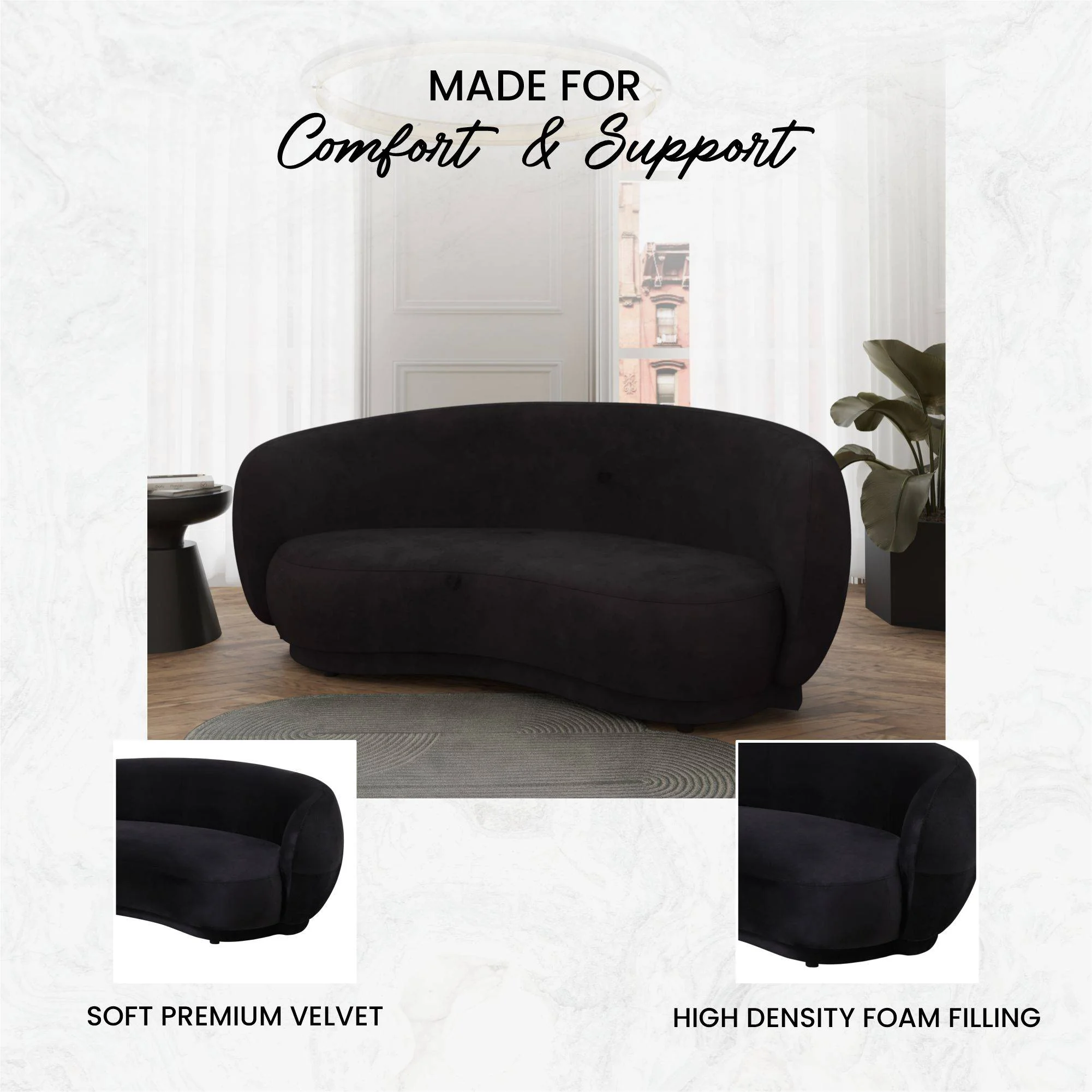 Faze 3-Seater Wide Couch Sofa Upholstered in Velvet