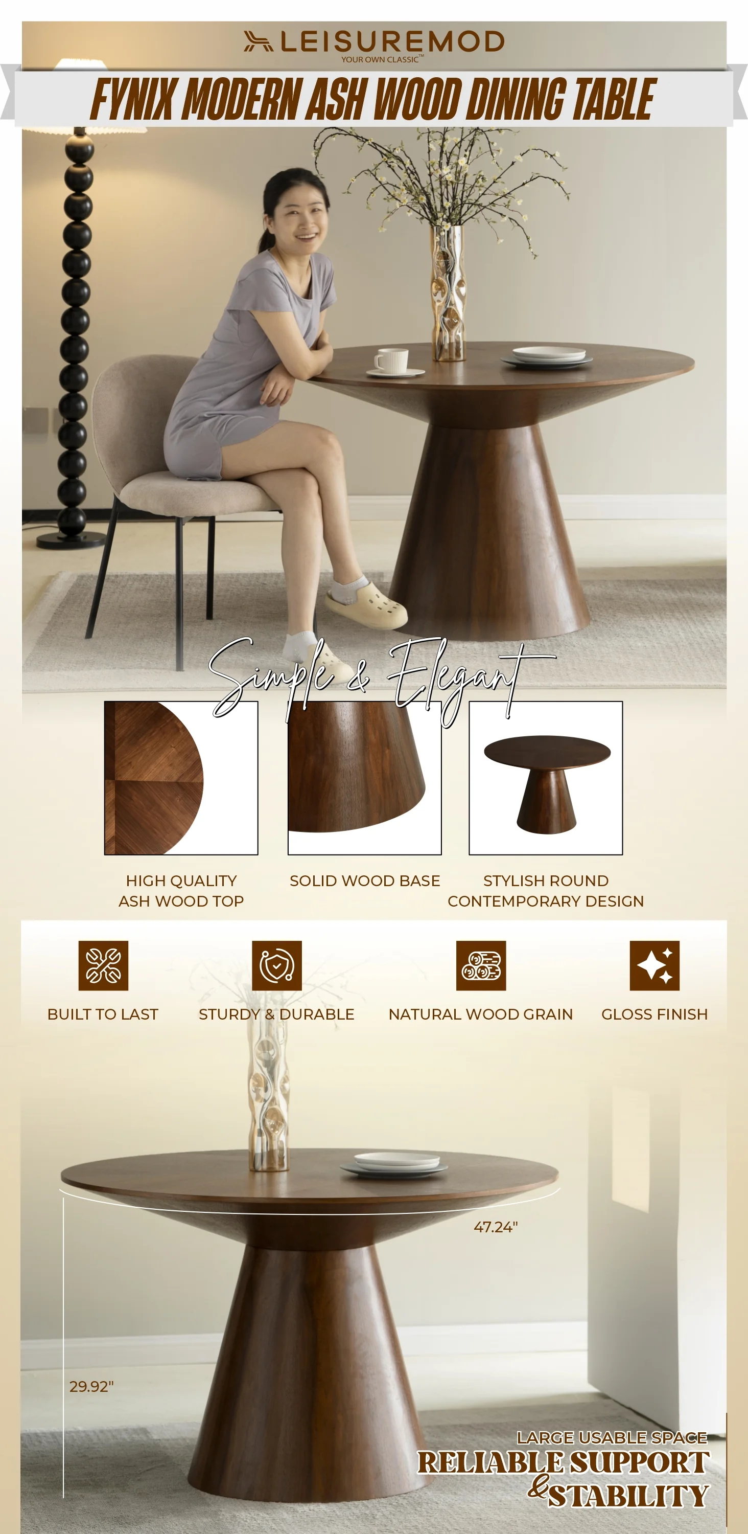 Fynix Collection Modern Dining Table In walnut