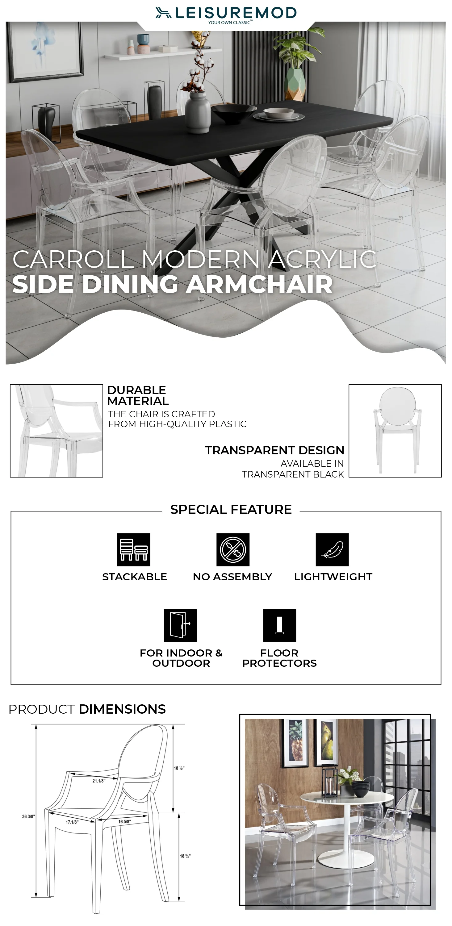 Carroll Modern Acrylic Dining Side Chair