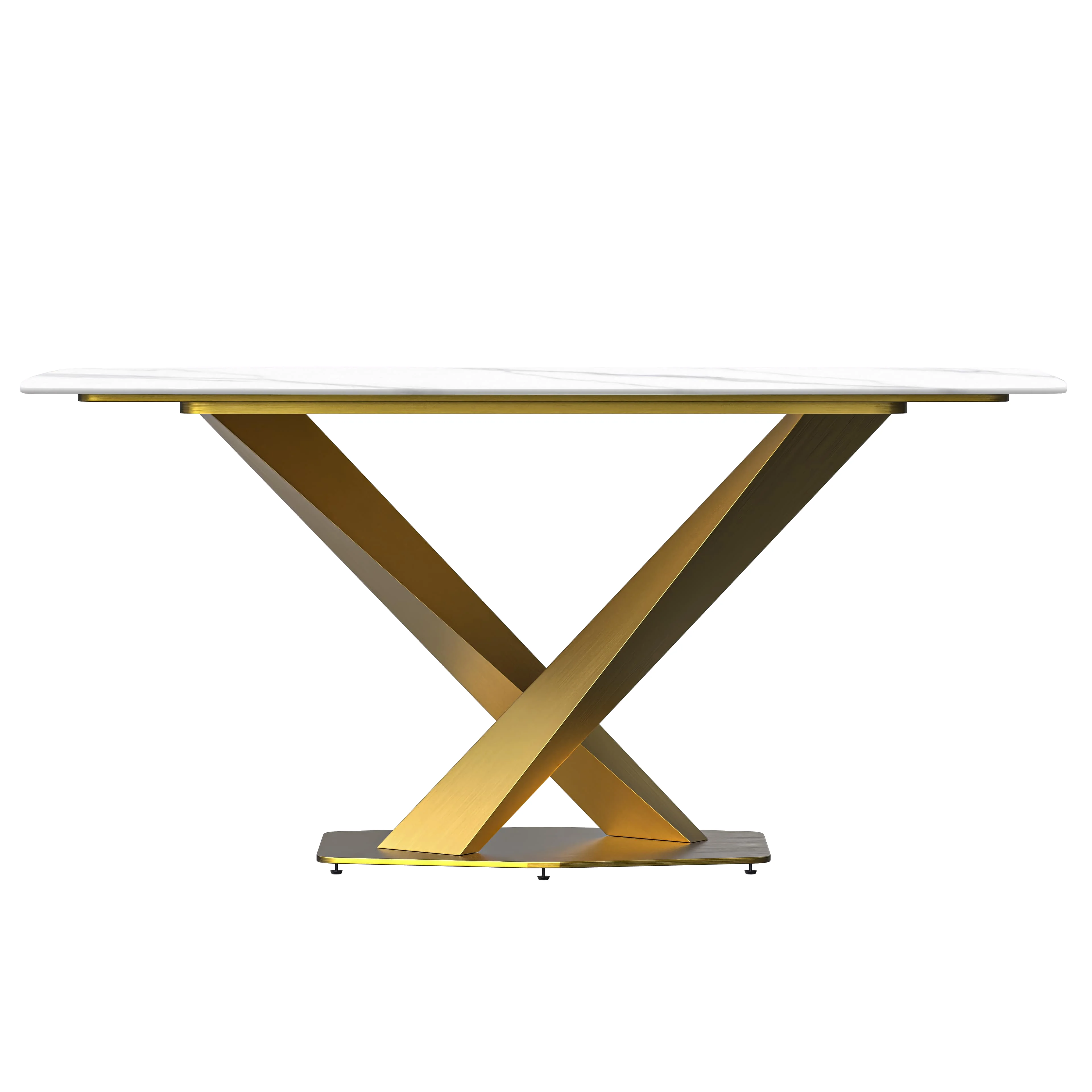 7-Piece Dining Set with Rectangular Sintered Stone Dining Table Gold Base and 6 Velvet Dining Chairs with Iron Base