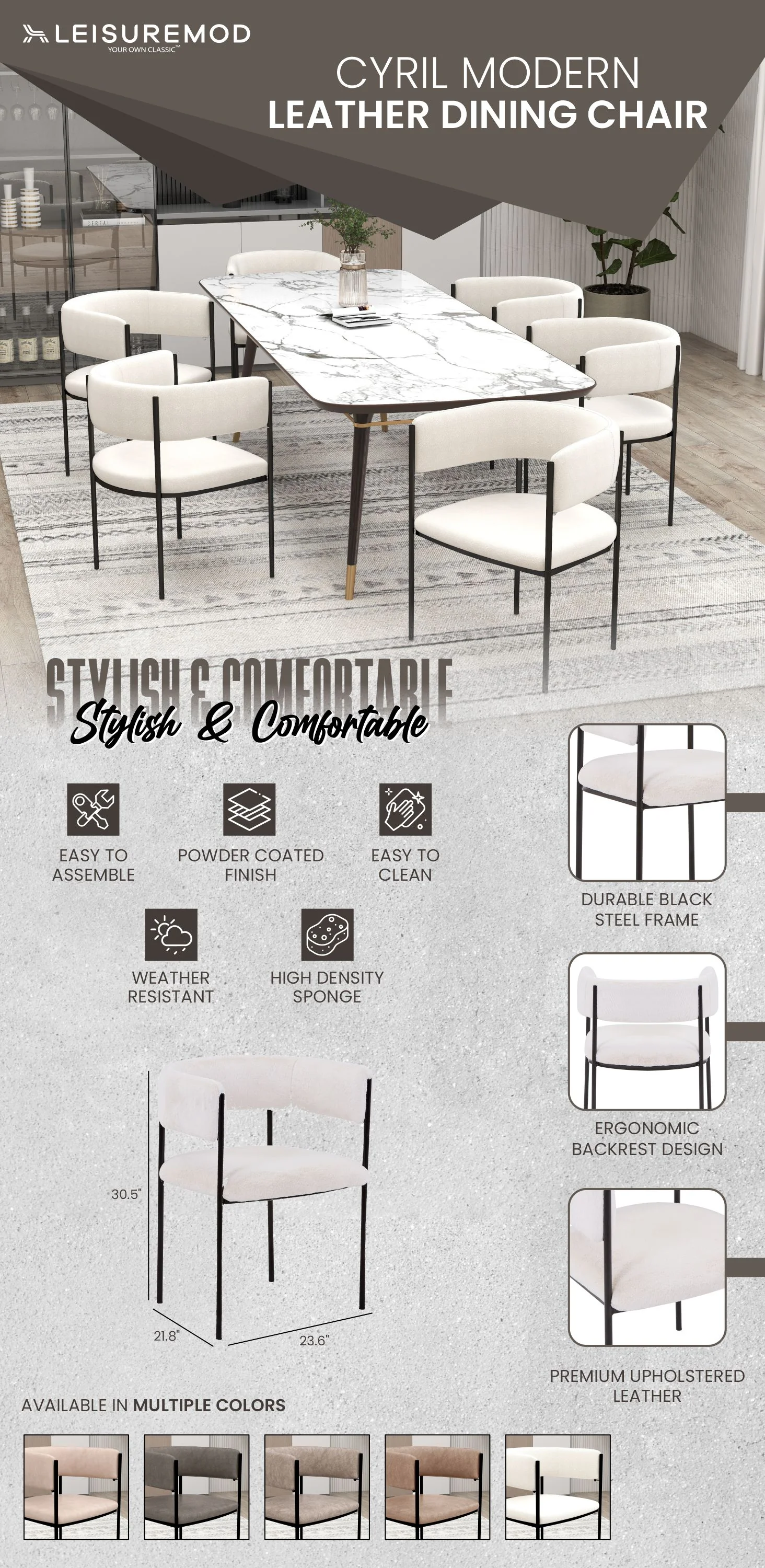 Gavin Series Modern Chair Black Frame in Charcoal