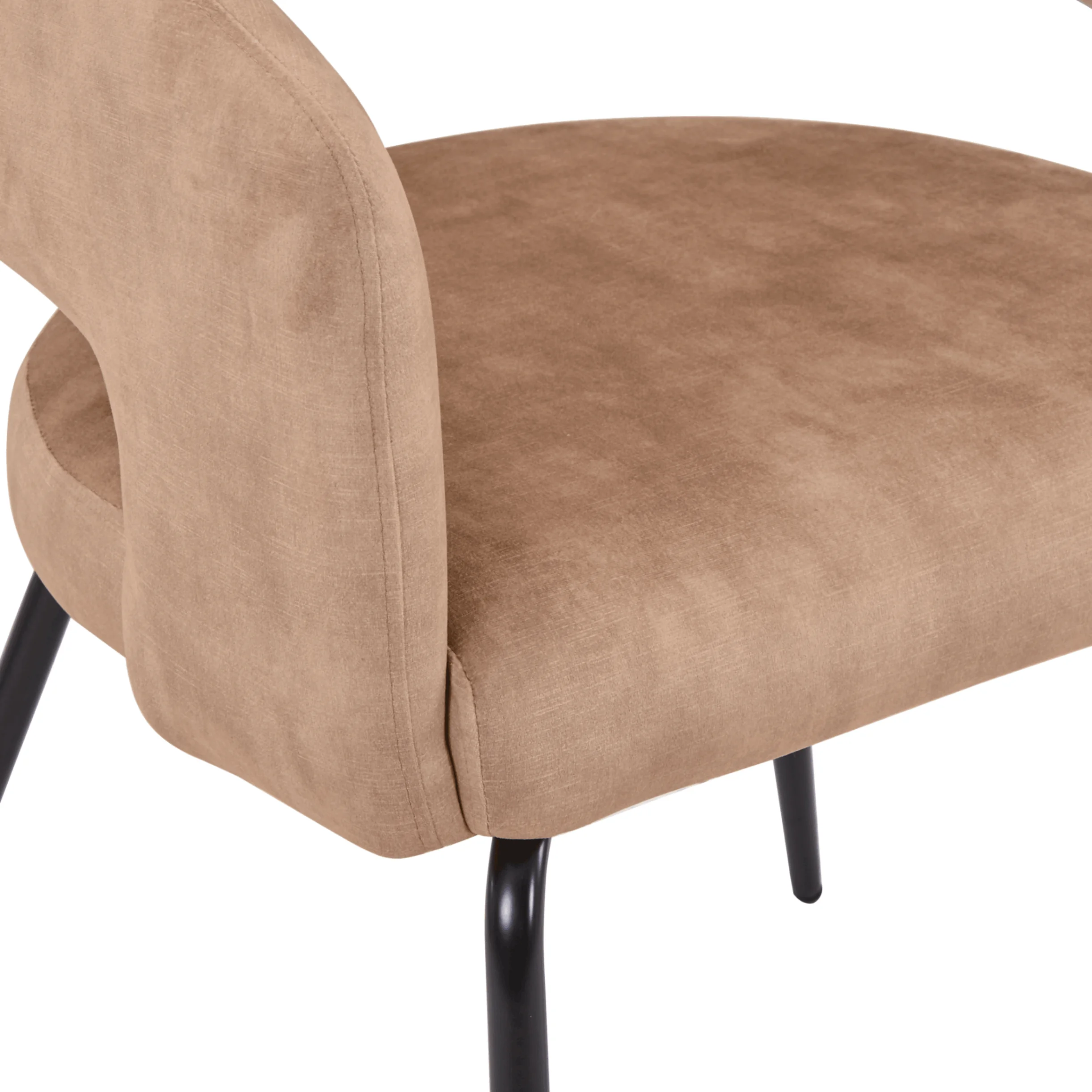 Verve 5-Piece Dining Set with 36" Round Dining Table in Black MDF Top and 4 Dining Chairs in Light Brown Velvet