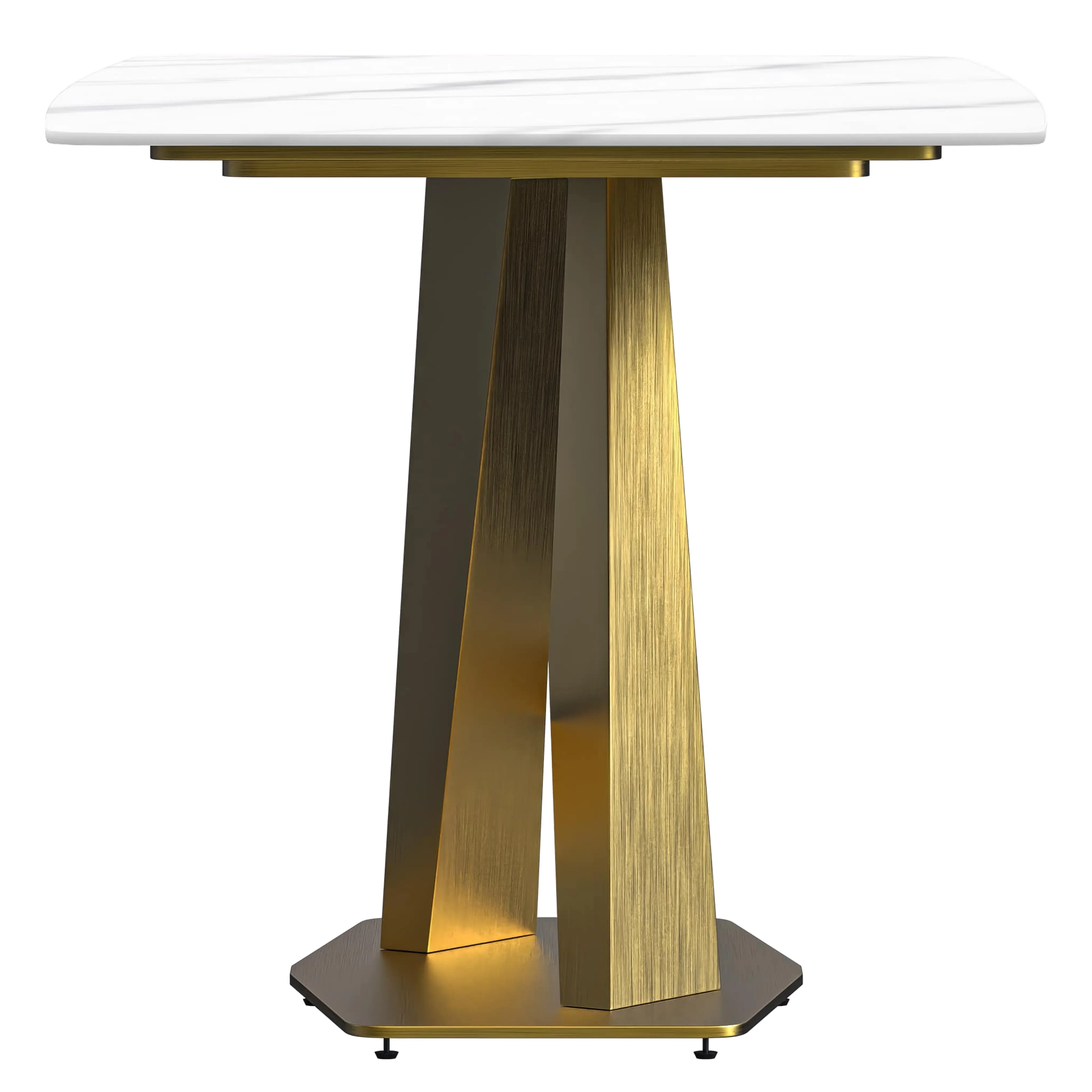 7-Piece Dining Set with Rectangular Sintered Stone Dining Table Gold Base and 6 Leather Dining Chairs with Iron Base