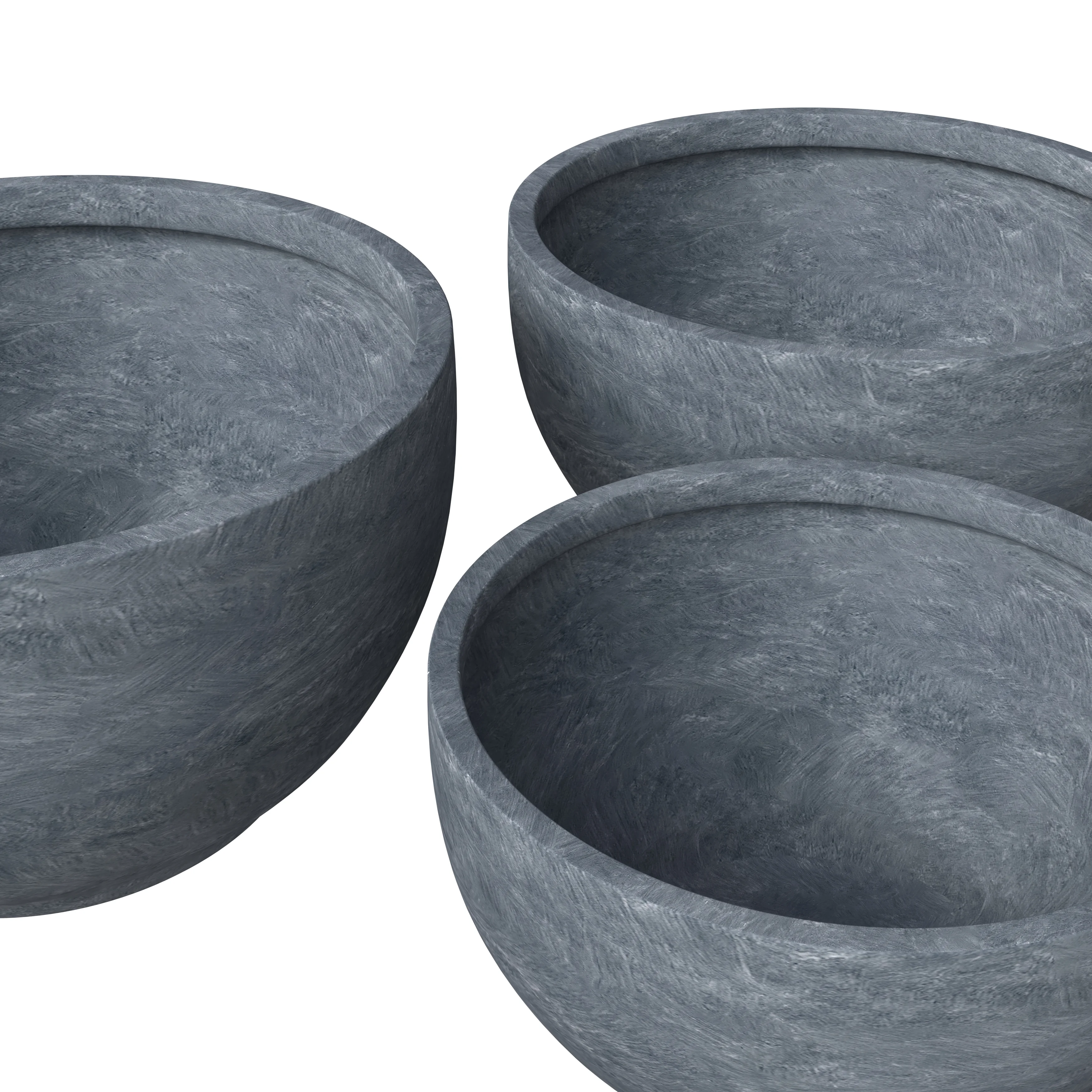 Grove Series Poly Stone Planter Set in Aged Concrete