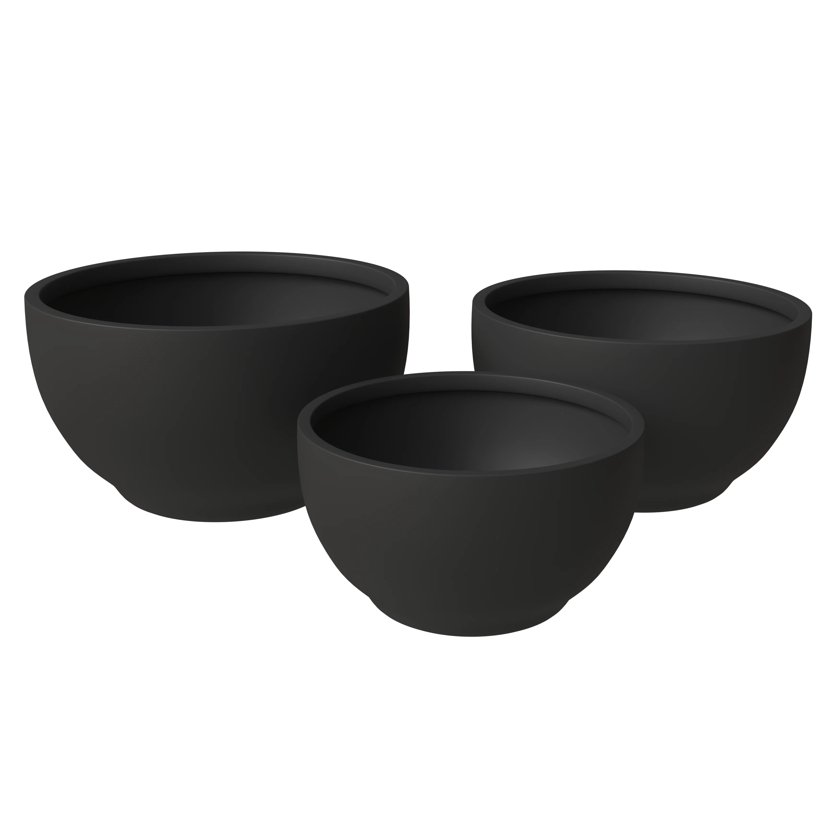 Grove Series Poly Stone Planter Set in Black