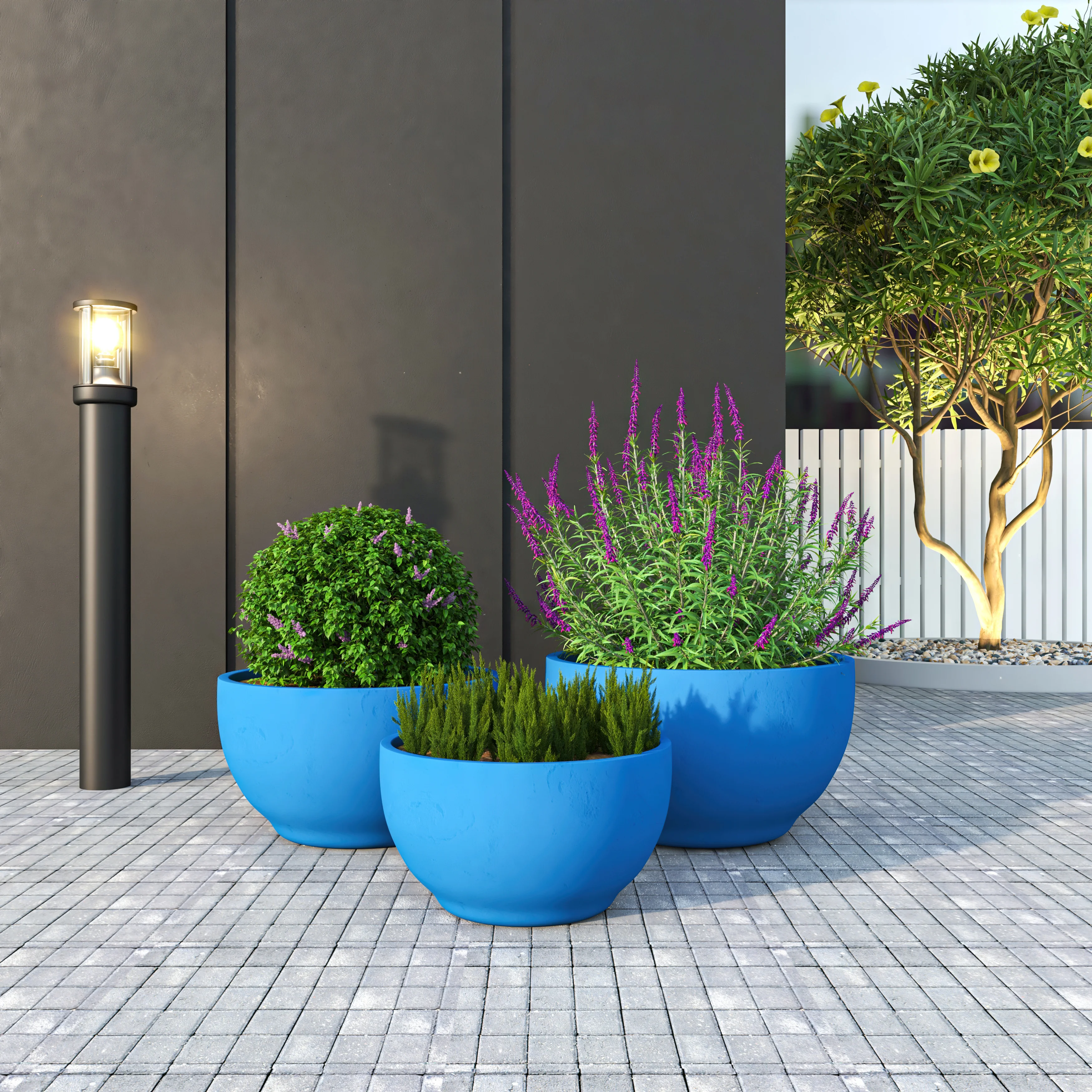 Grove Series Poly Stone Planter Set in Blue