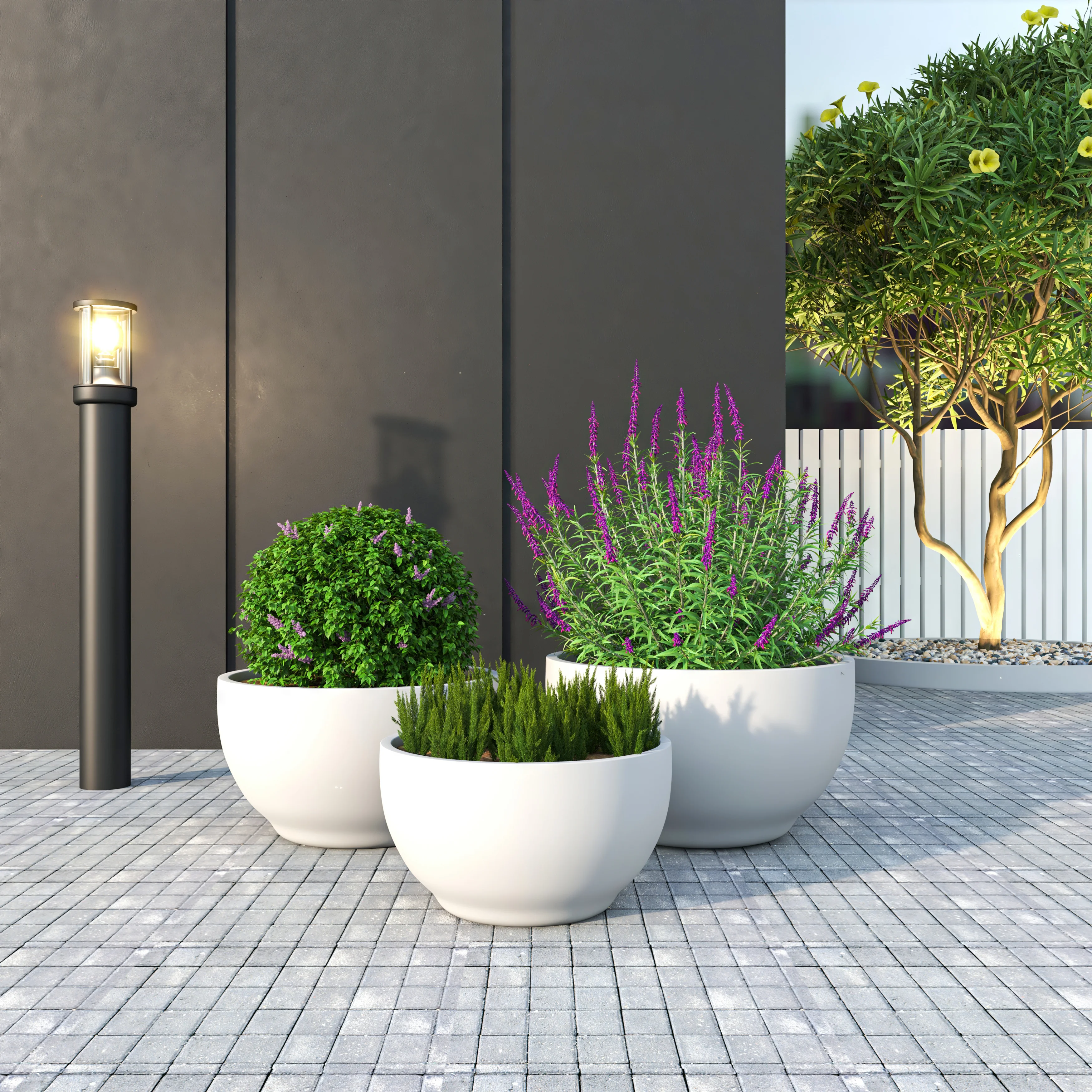 Grove Series Poly Stone Planter Set in White