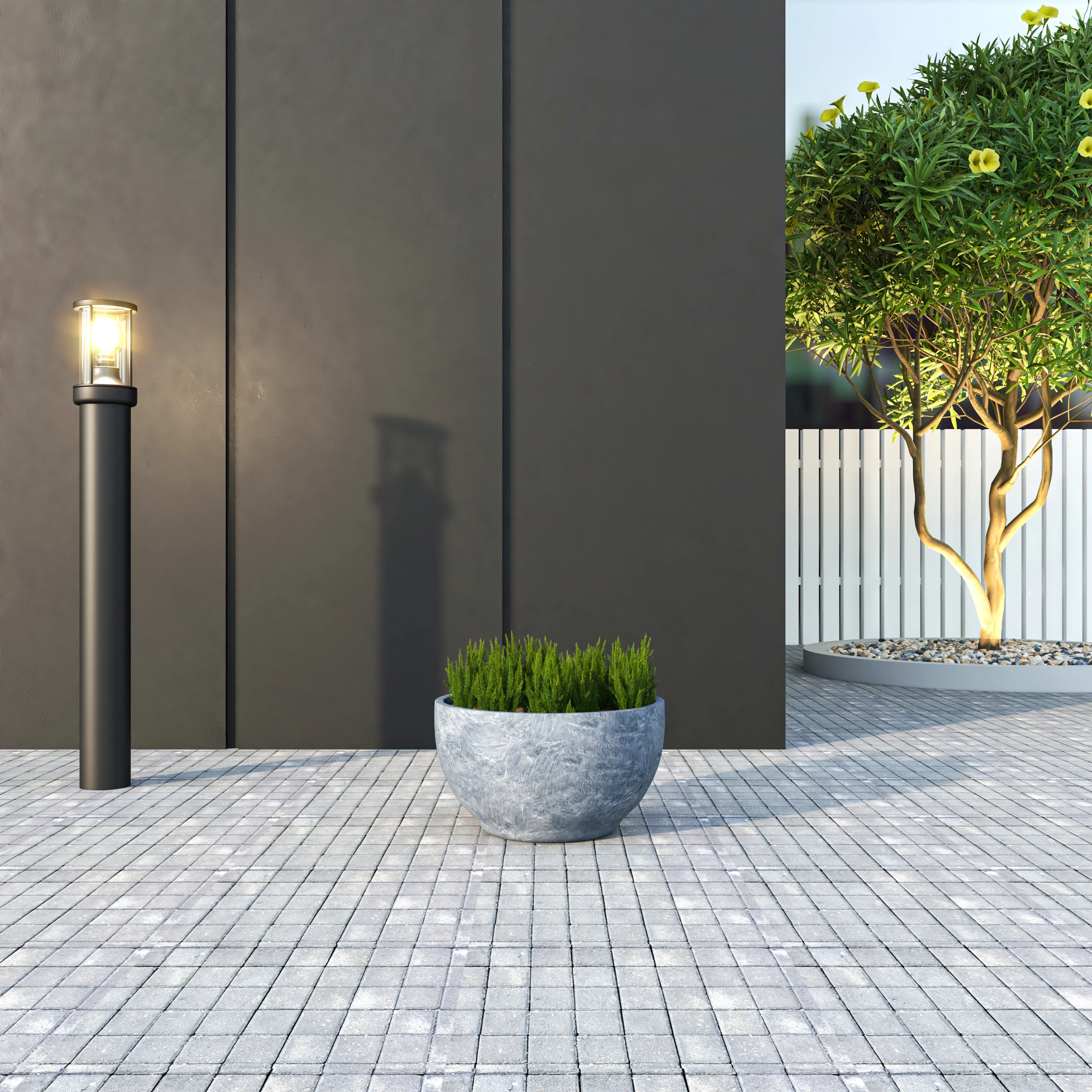 Grove Series Hemisphere Poly Clay Planter in Aged Concrete 10.6 Dia, 5.9 High