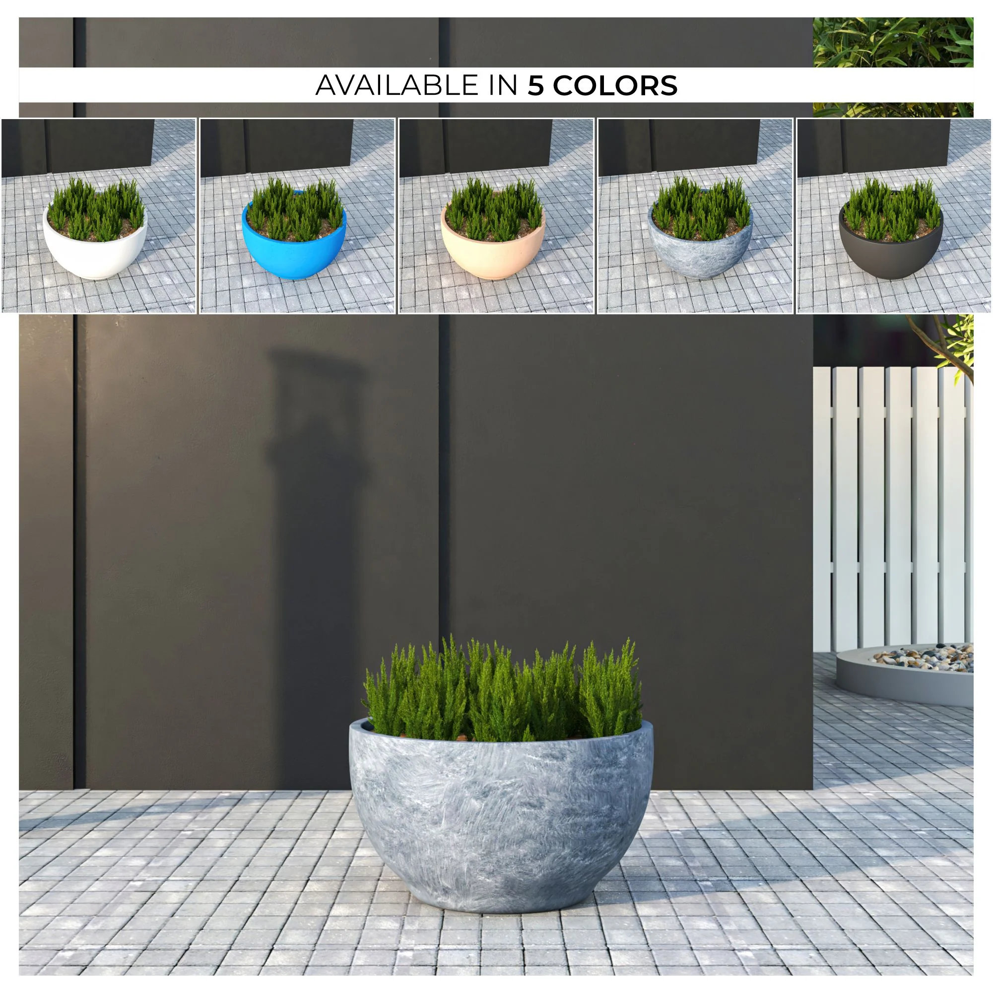 Grove Series Hemisphere Poly Clay Planter in Aged Concrete 10.6 Dia, 5.9 High