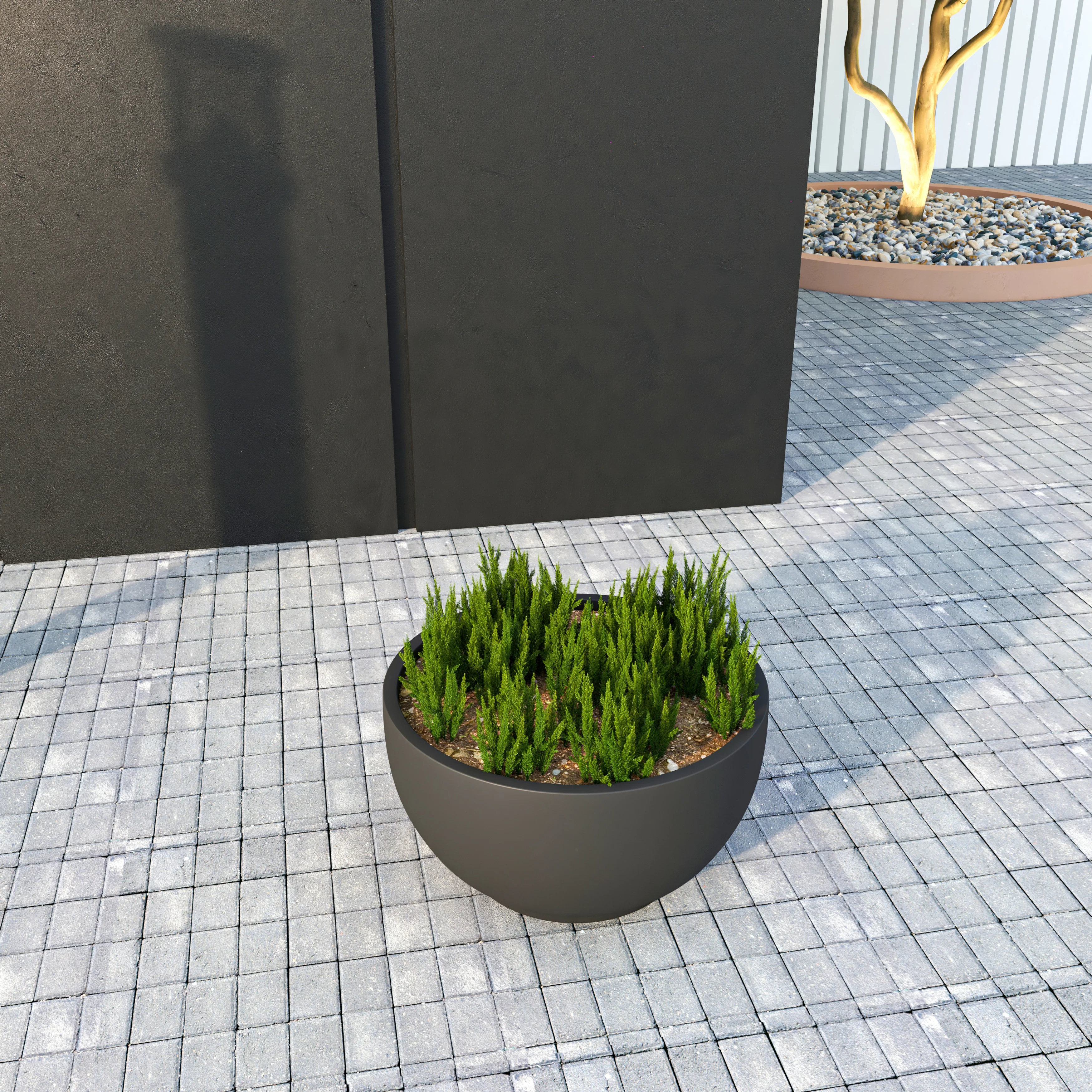 Grove Series Hemisphere Poly Clay Planter in Black 10.6 Dia, 5.9 High