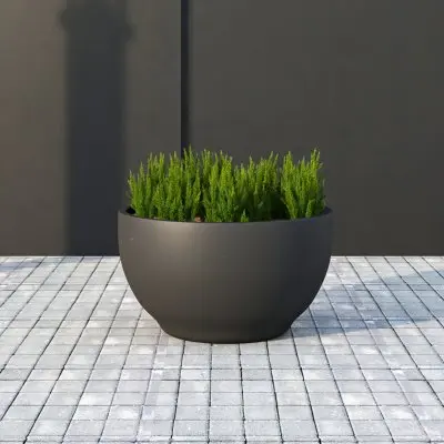 Grove Series Hemisphere Poly Clay Planter in Black 10.6 Dia, 5.9 High