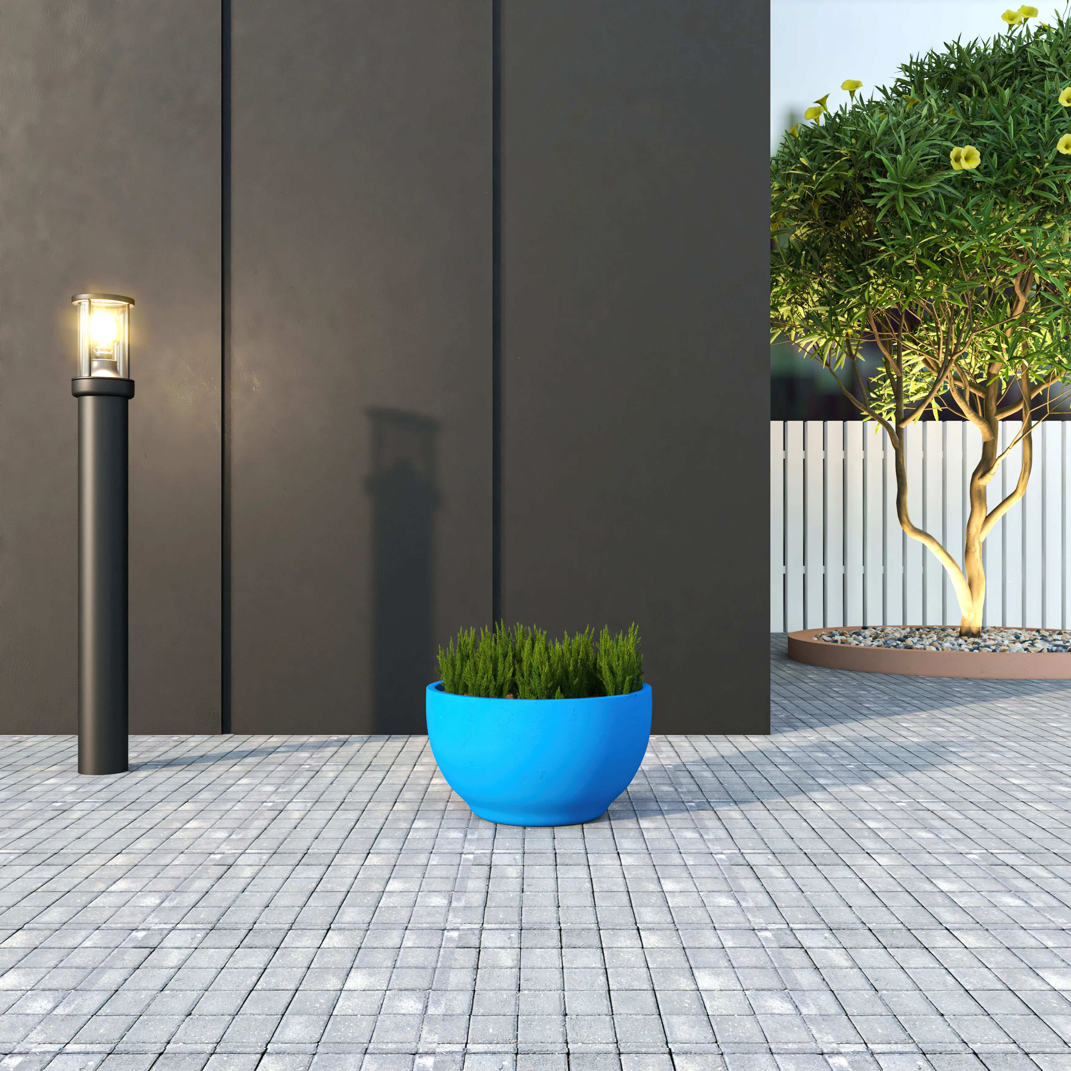 Grove Series Hemisphere Poly Clay Planter in Blue 10.6 Dia, 5.9 High