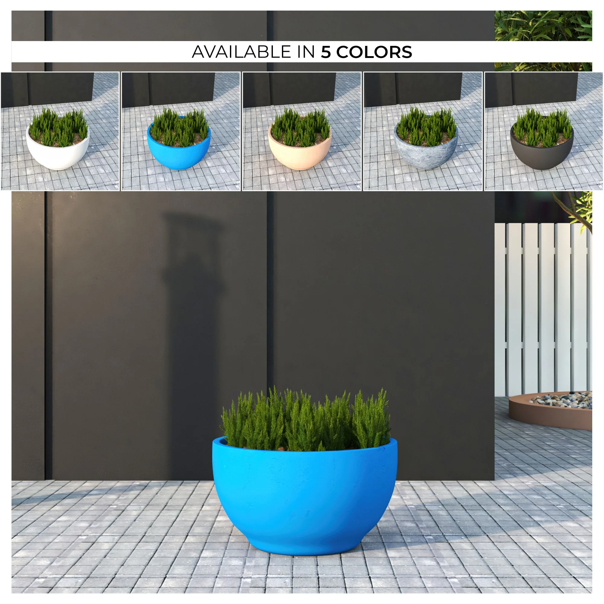 Grove Series Hemisphere Poly Clay Planter in Blue 10.6 Dia, 5.9 High