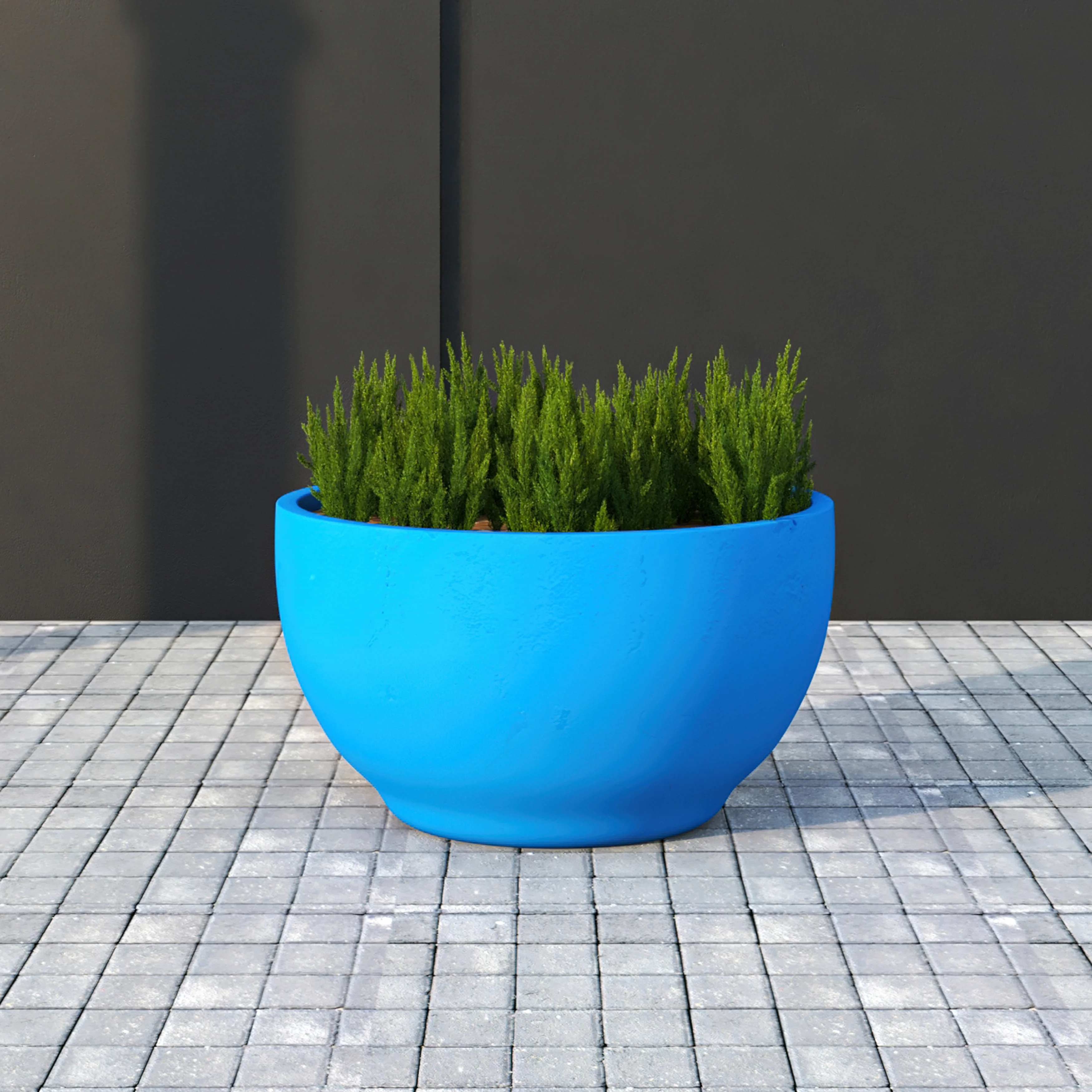Grove Series Hemisphere Poly Clay Planter in Blue 10.6 Dia, 5.9 High