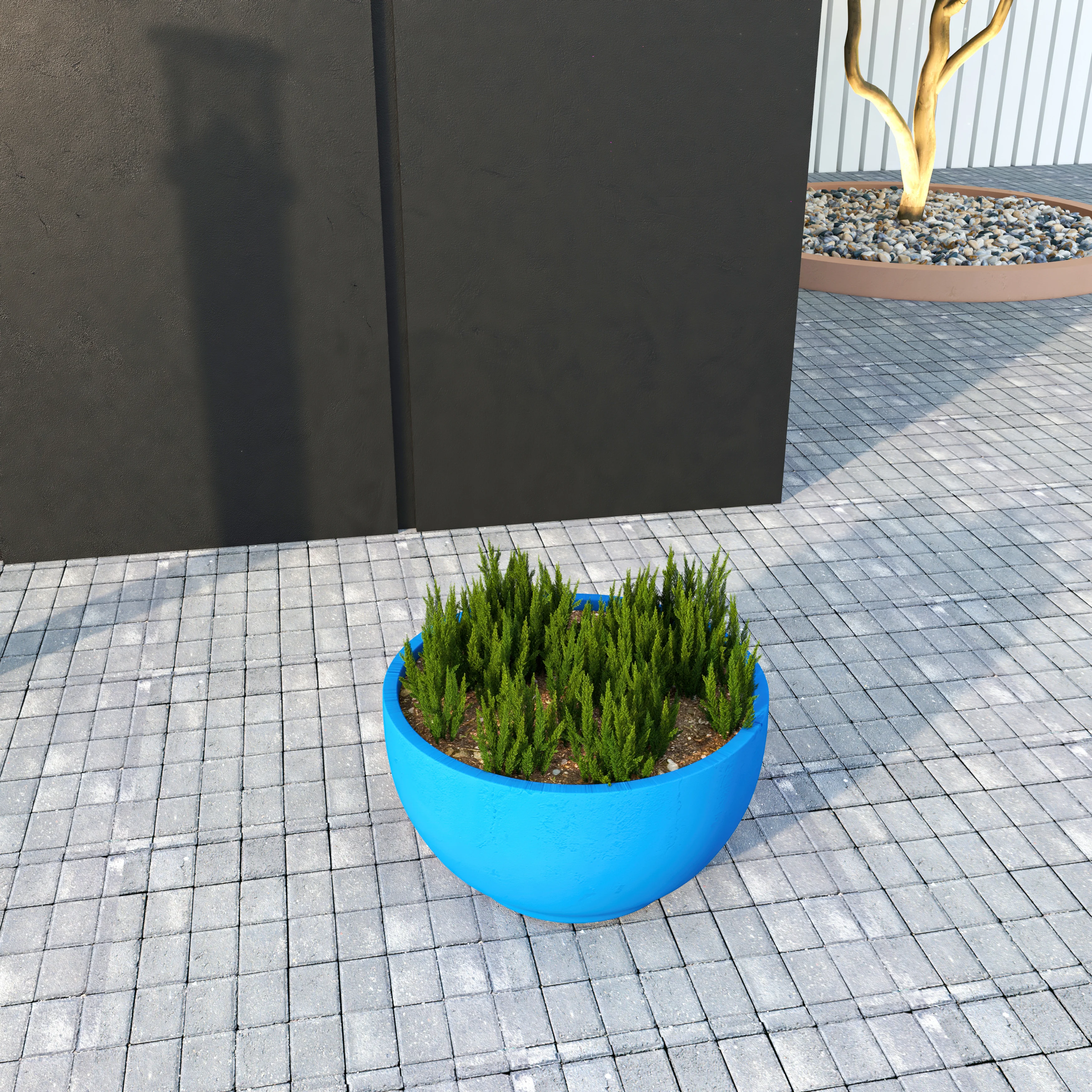 Grove Series Hemisphere Poly Clay Planter in Blue 10.6 Dia, 5.9 High