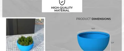 Grove Series Hemisphere Poly Clay Planter in Blue 10.6 Dia, 5.9 High