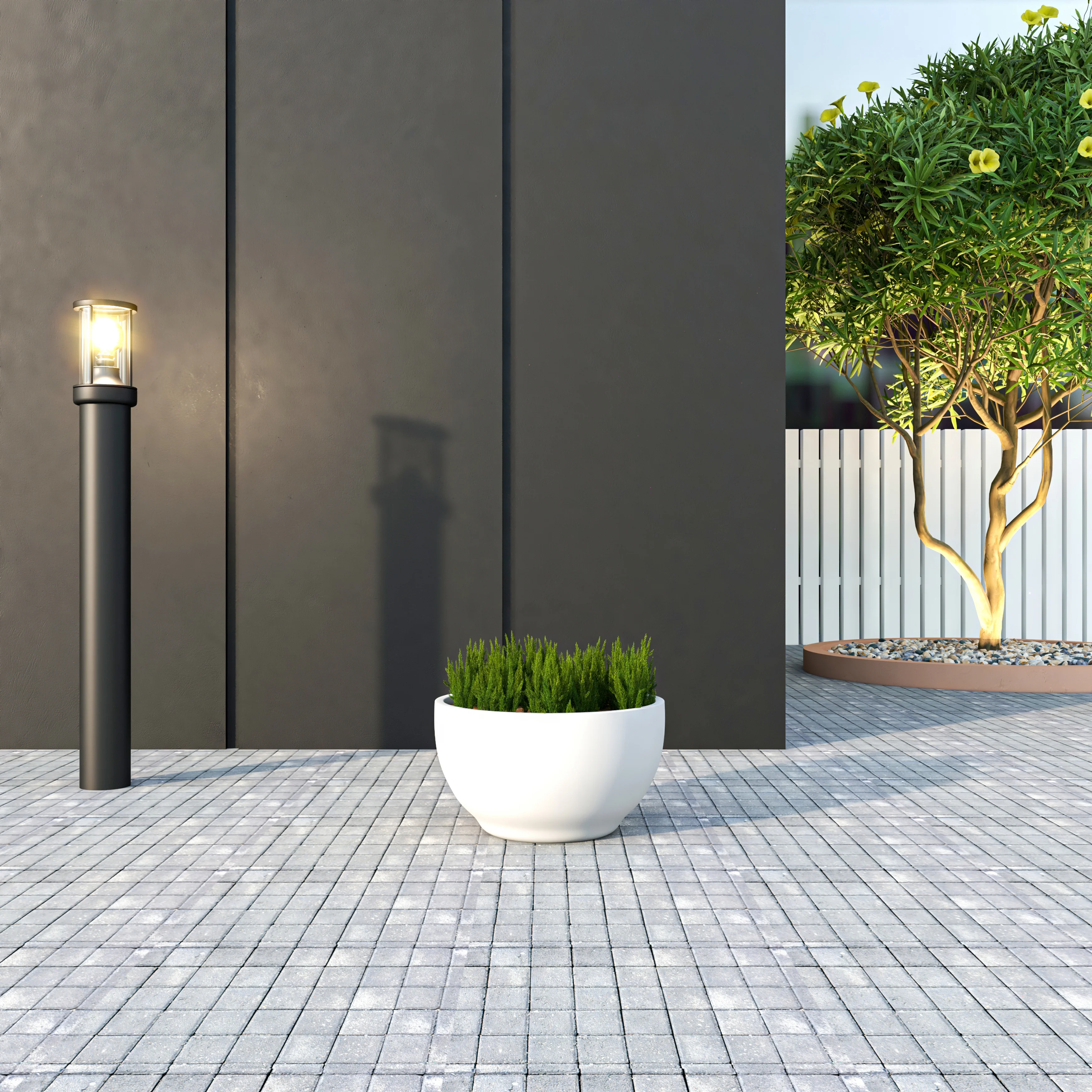 Grove Series Hemisphere Poly Clay Planter in White 10.6 Dia, 5.9 High