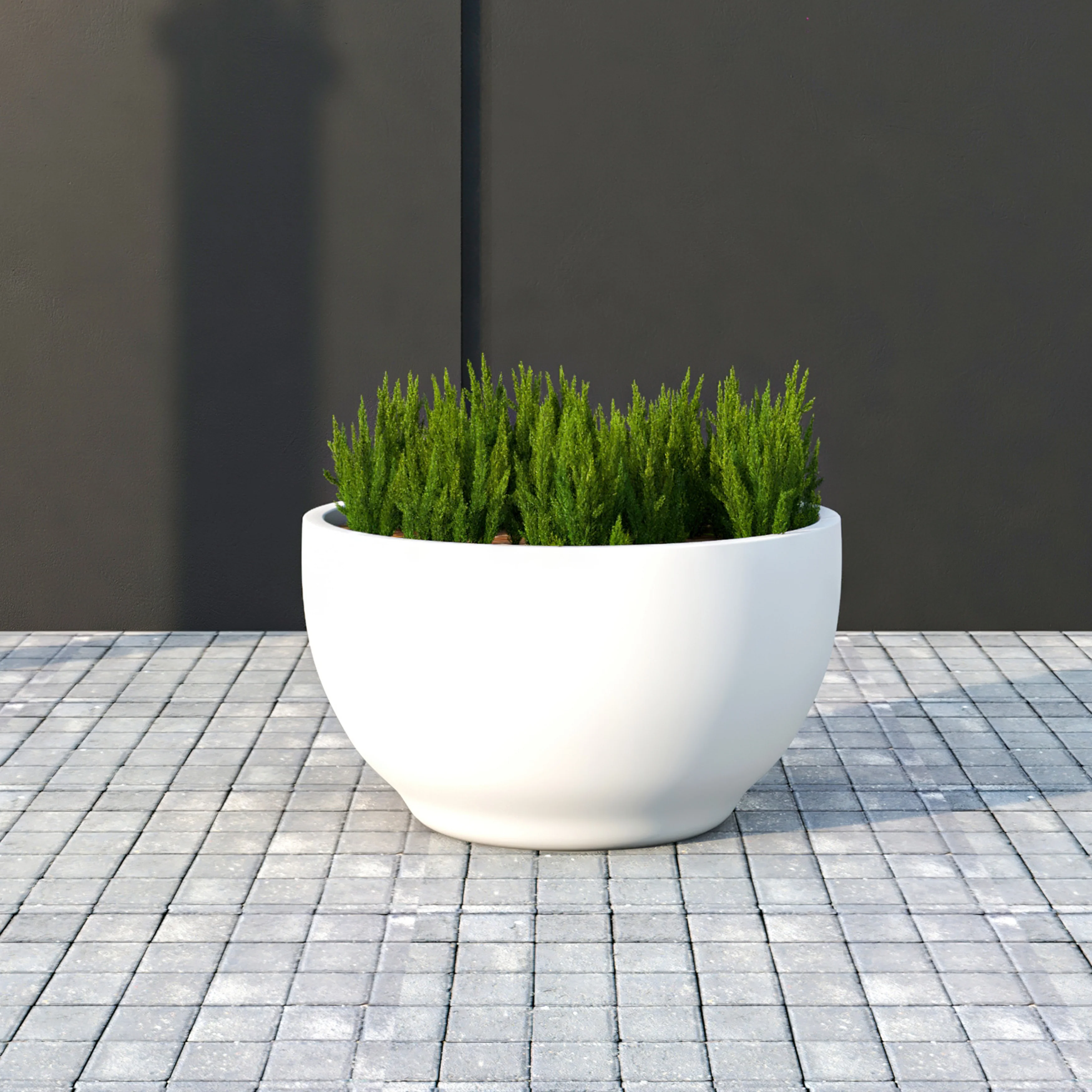 Grove Series Hemisphere Poly Clay Planter in White 10.6 Dia, 5.9 High