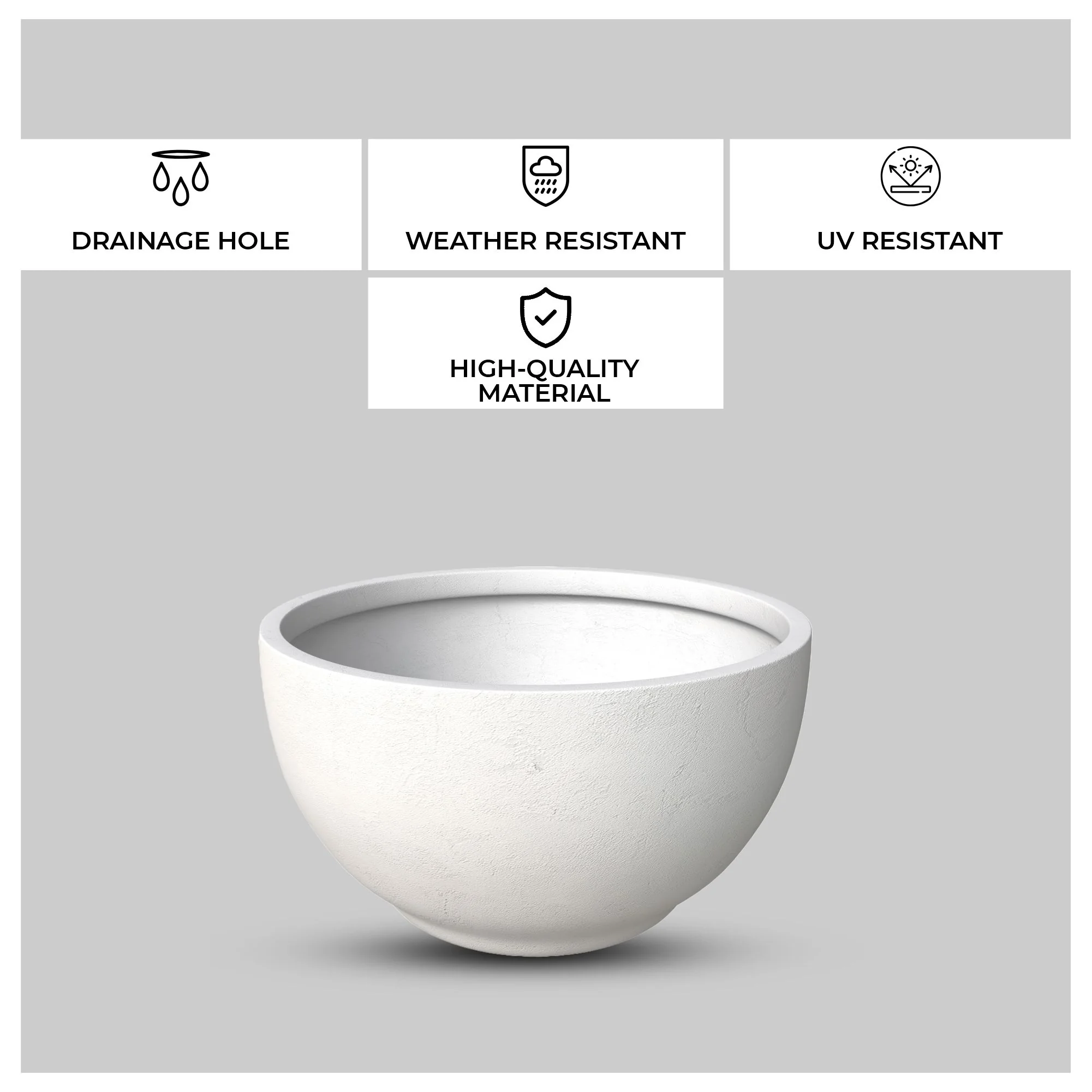 Grove Series Hemisphere Poly Clay Planter in White 10.6 Dia, 5.9 High