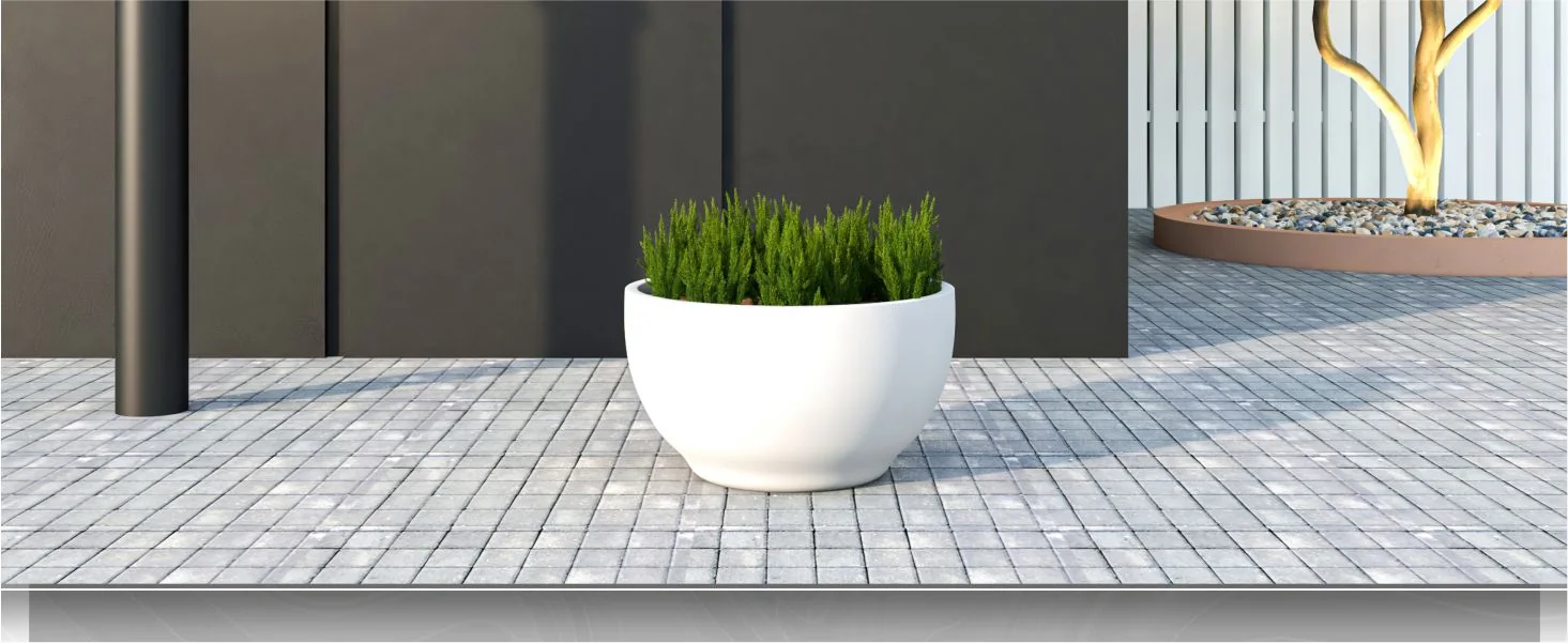 Grove Series Hemisphere Poly Clay Planter in White 10.6 Dia, 5.9 High