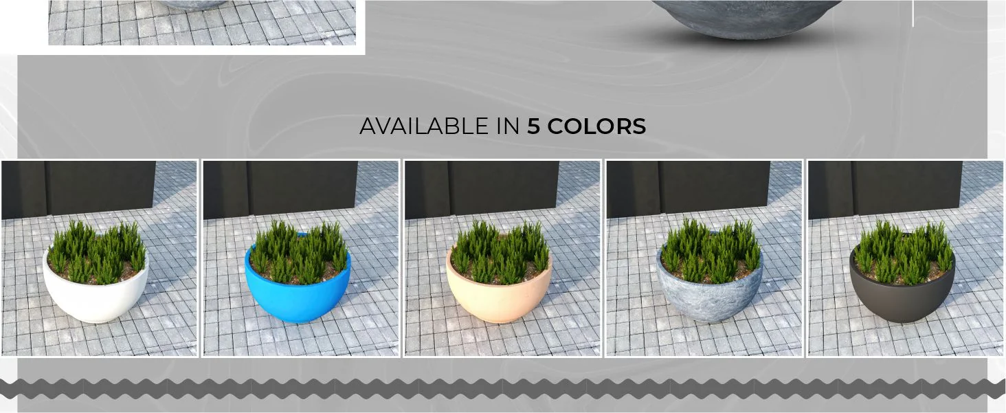 Grove Series Hemisphere Poly Clay Planter in Aged Concrete 12.4 Dia, 7.1 High