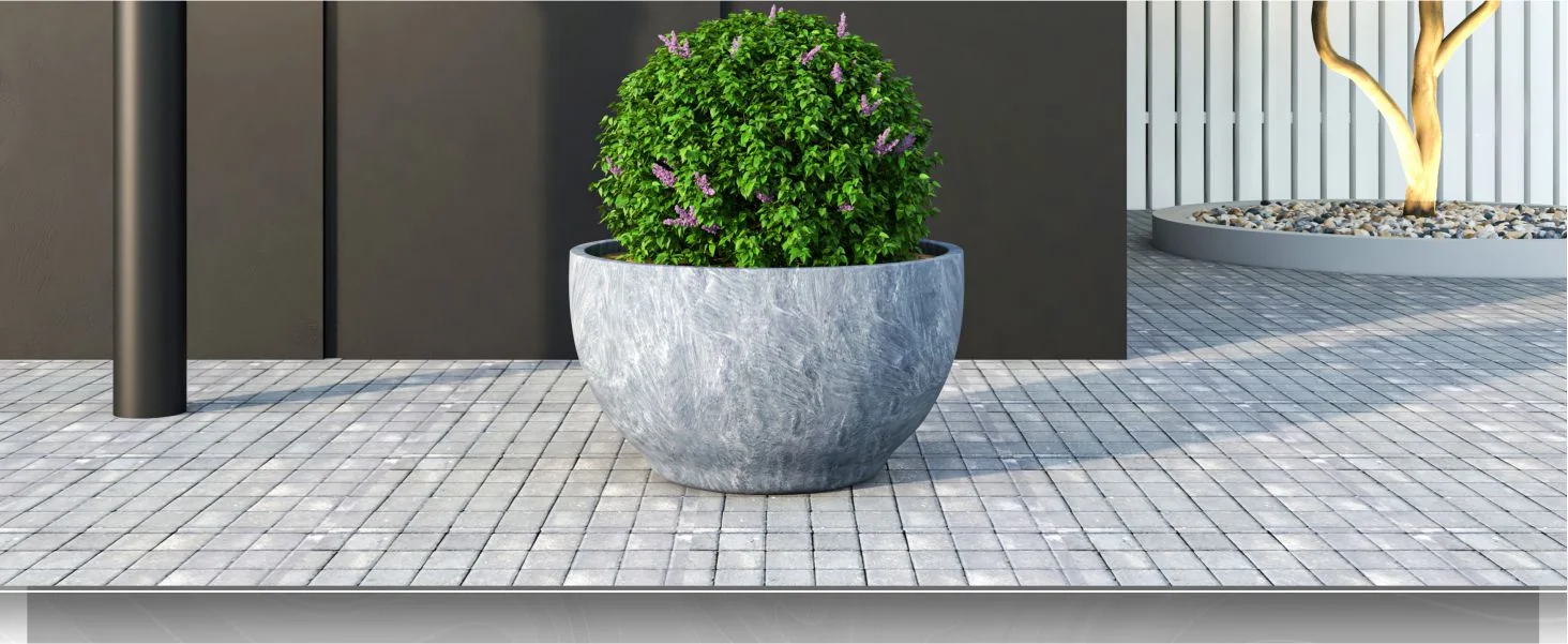 Grove Series Hemisphere Poly Clay Planter in Aged Concrete 12.4 Dia, 7.1 High