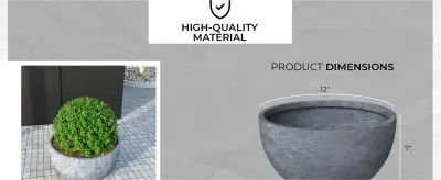 Grove Series Hemisphere Poly Clay Planter in Aged Concrete 12.4 Dia, 7.1 High