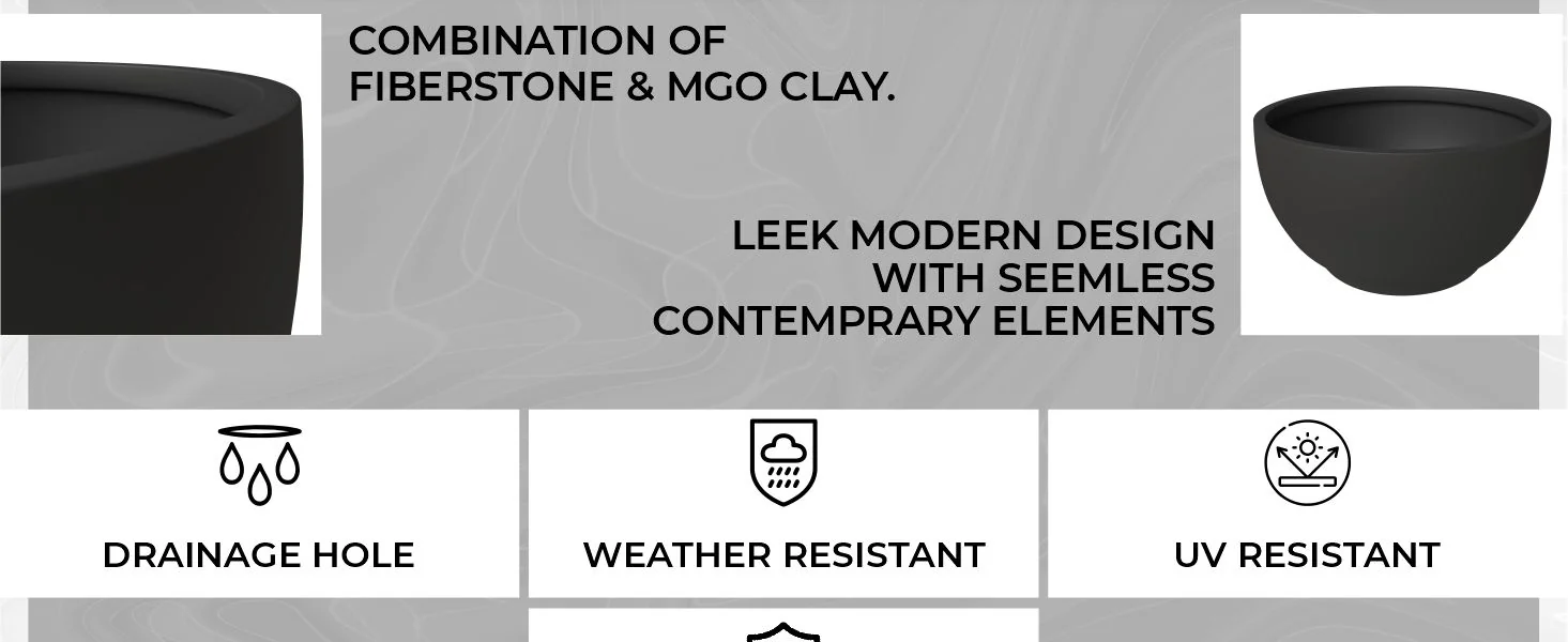 Grove Series Hemisphere Poly Clay Planter in Black 12.4 Dia, 7.1 High