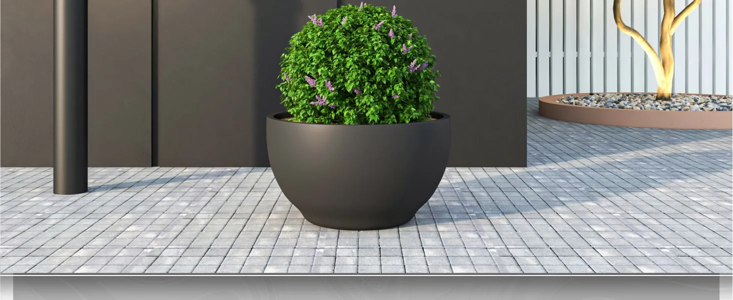 Grove Series Hemisphere Poly Clay Planter in Black 12.4 Dia, 7.1 High