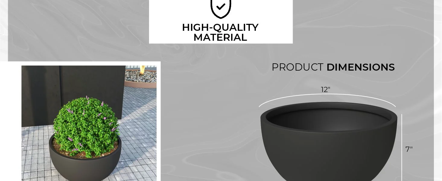 Grove Series Hemisphere Poly Clay Planter in Black 12.4 Dia, 7.1 High