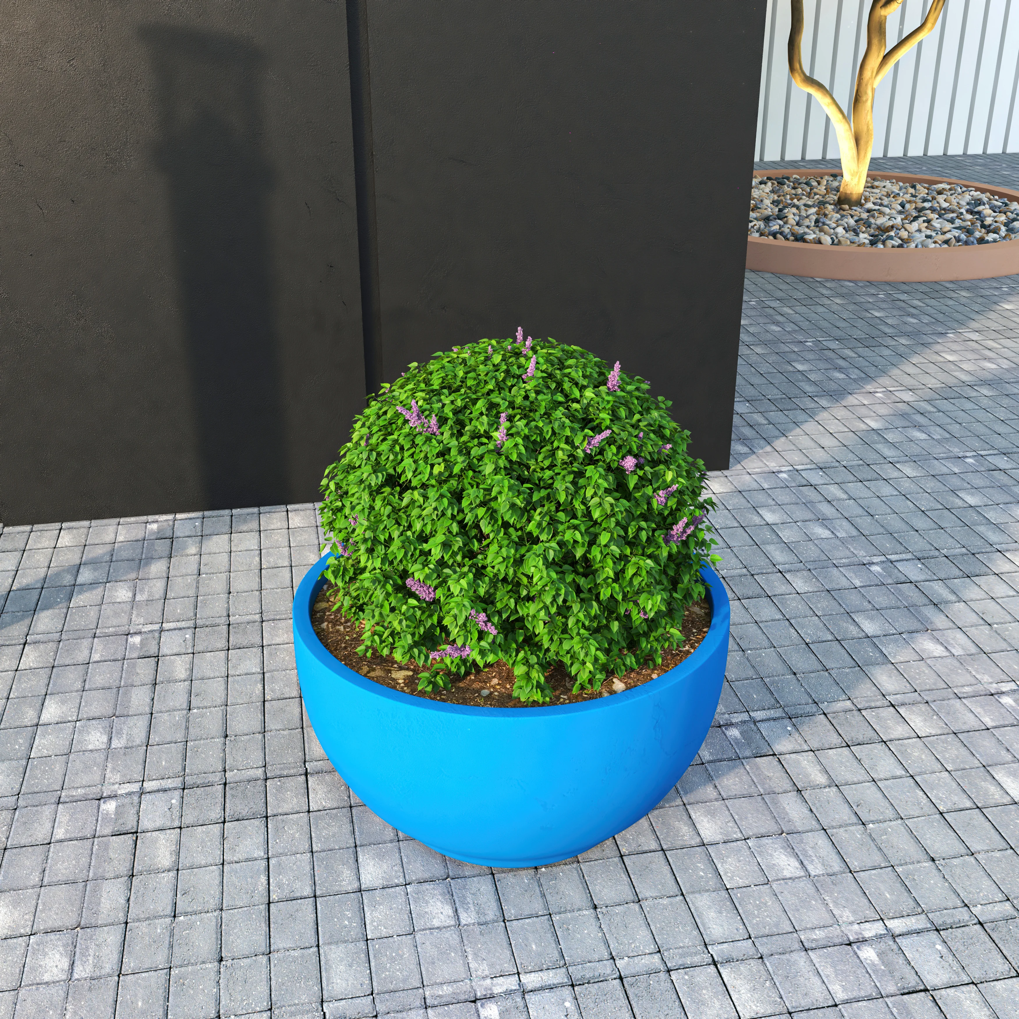 Grove Series Hemisphere Poly Clay Planter in Blue 12.4 Dia, 7.1 High