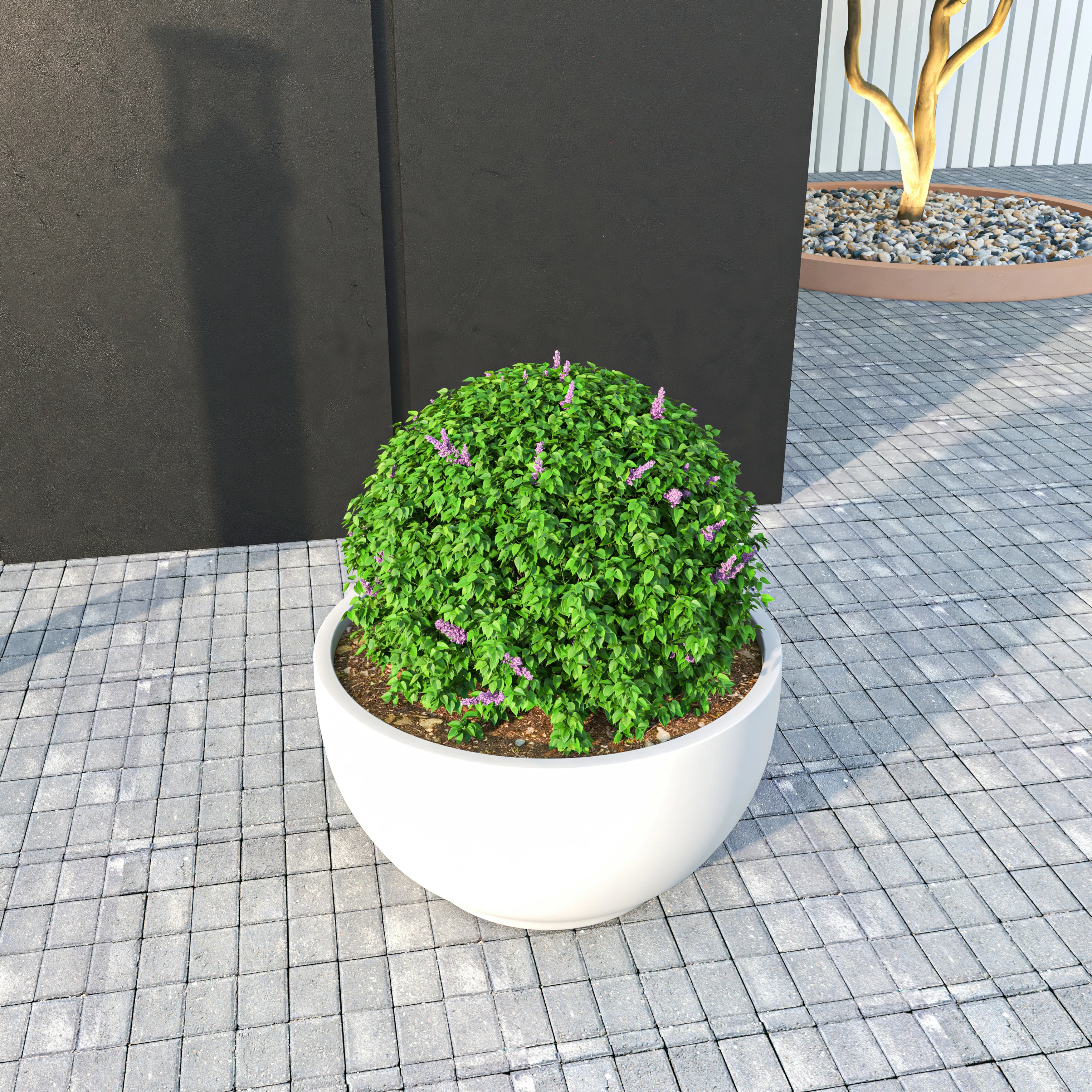 Grove Series Hemisphere Poly Clay Planter in White 12.4 Dia, 7.1 High